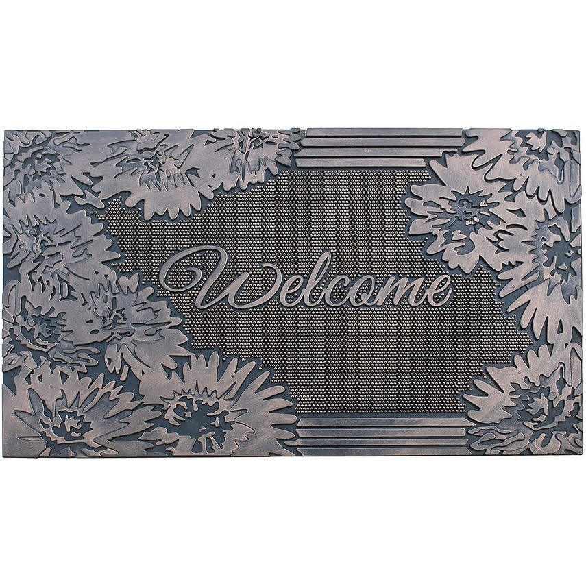 A1HC Floral Welcome Door Mat 18"x30", Outdoor Rubber Entrance Mat with Non-Slip Backing