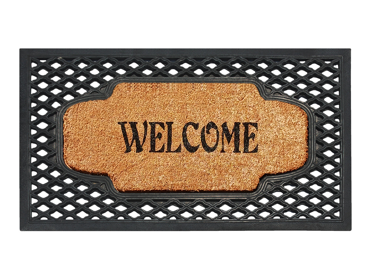 A1HC Natural Coir and Rubber Welcome Floral Design Door Mat, 23" x 38", Heavy Duty Doormats, Black