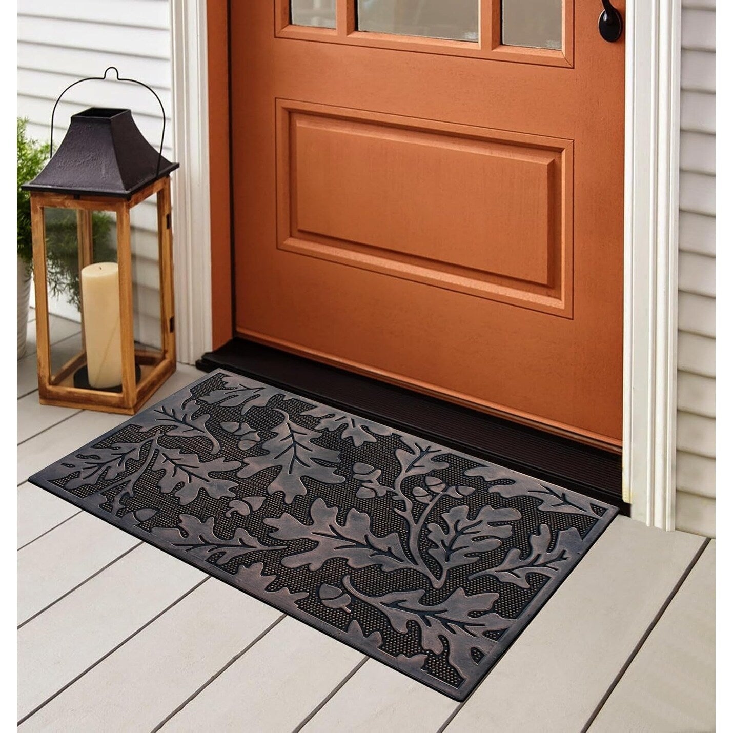 A1HC Flowing Leaves Copper Welcome Door Mat 18"x30", Outdoor Rubber Entrance Mat, Non-Slip Backing