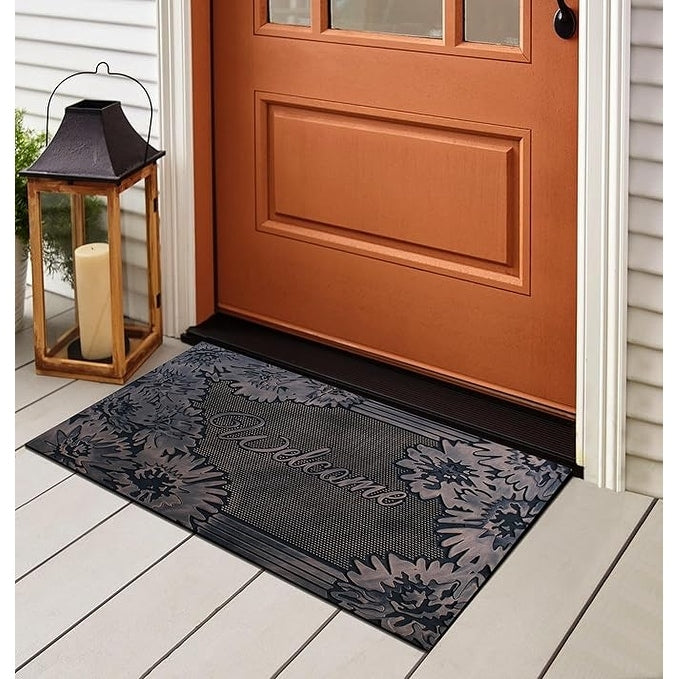 A1HC Floral Welcome Door Mat 18"x30", Outdoor Rubber Entrance Mat with Non-Slip Backing