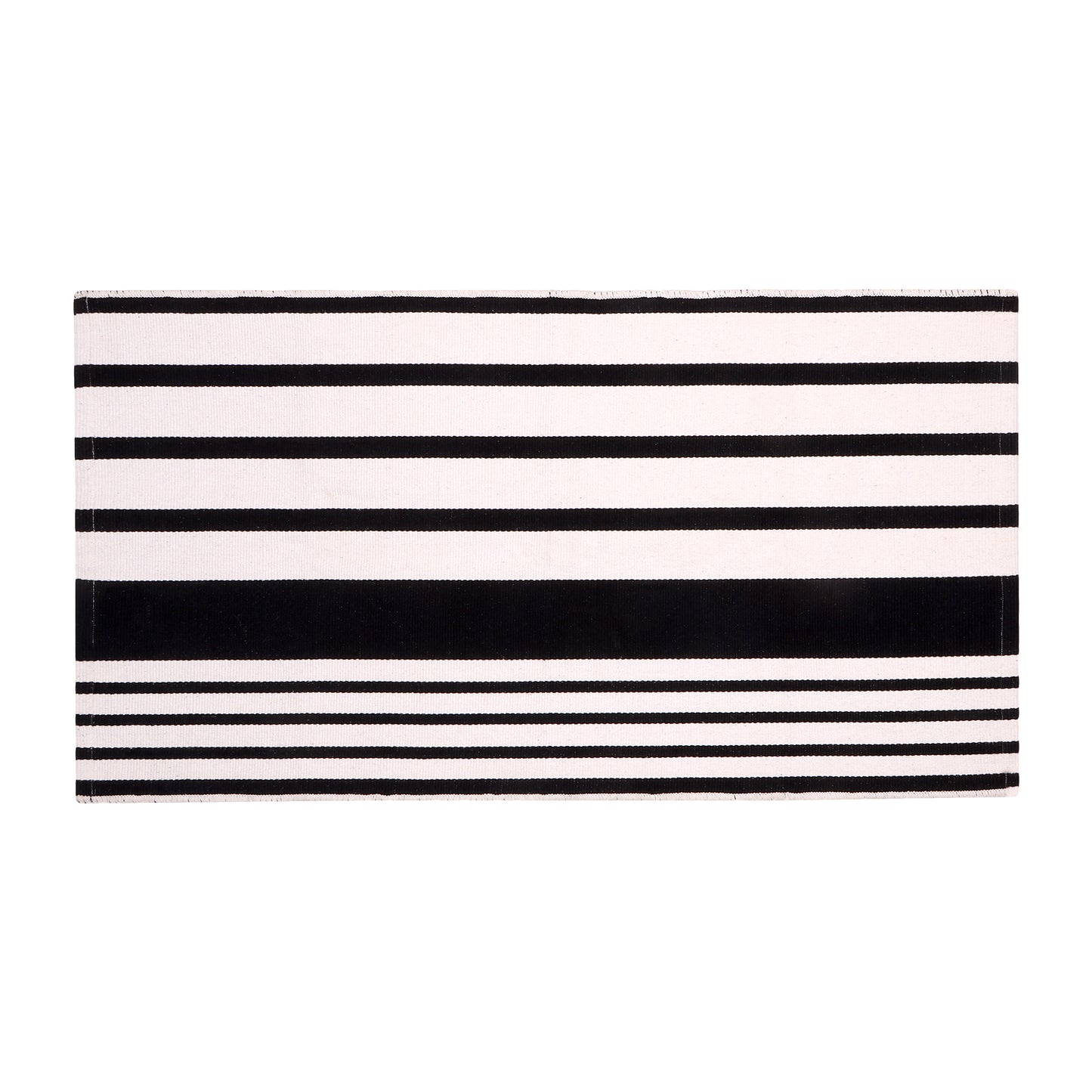 A1HC Black and White Striped 24"x51" Hand-Woven Cotton Front Door Rug