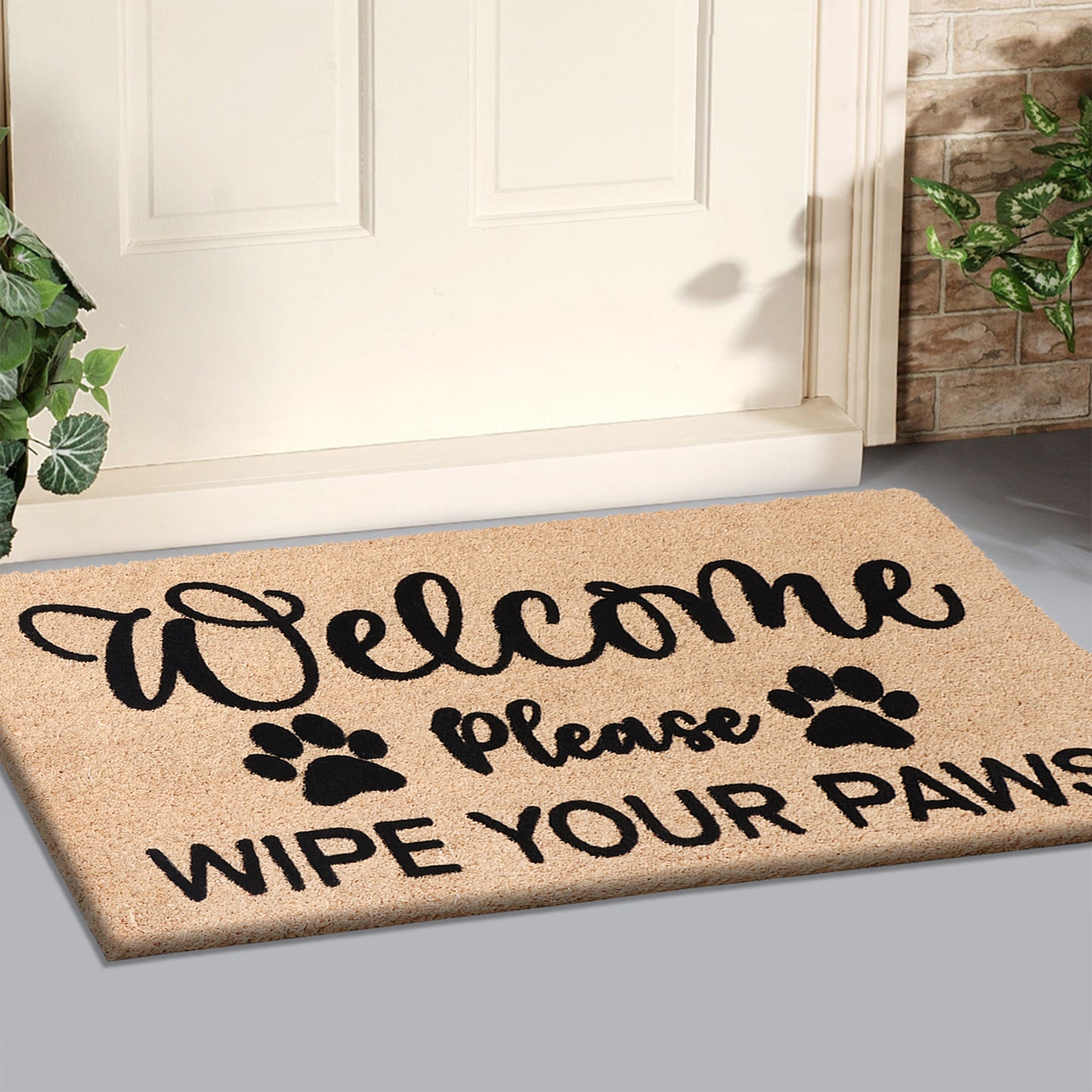 A1HC Natural Coir Flocked Door mat with Heavy Duty Non-Slip PVC Backing, Low-Profile Durable Doormat