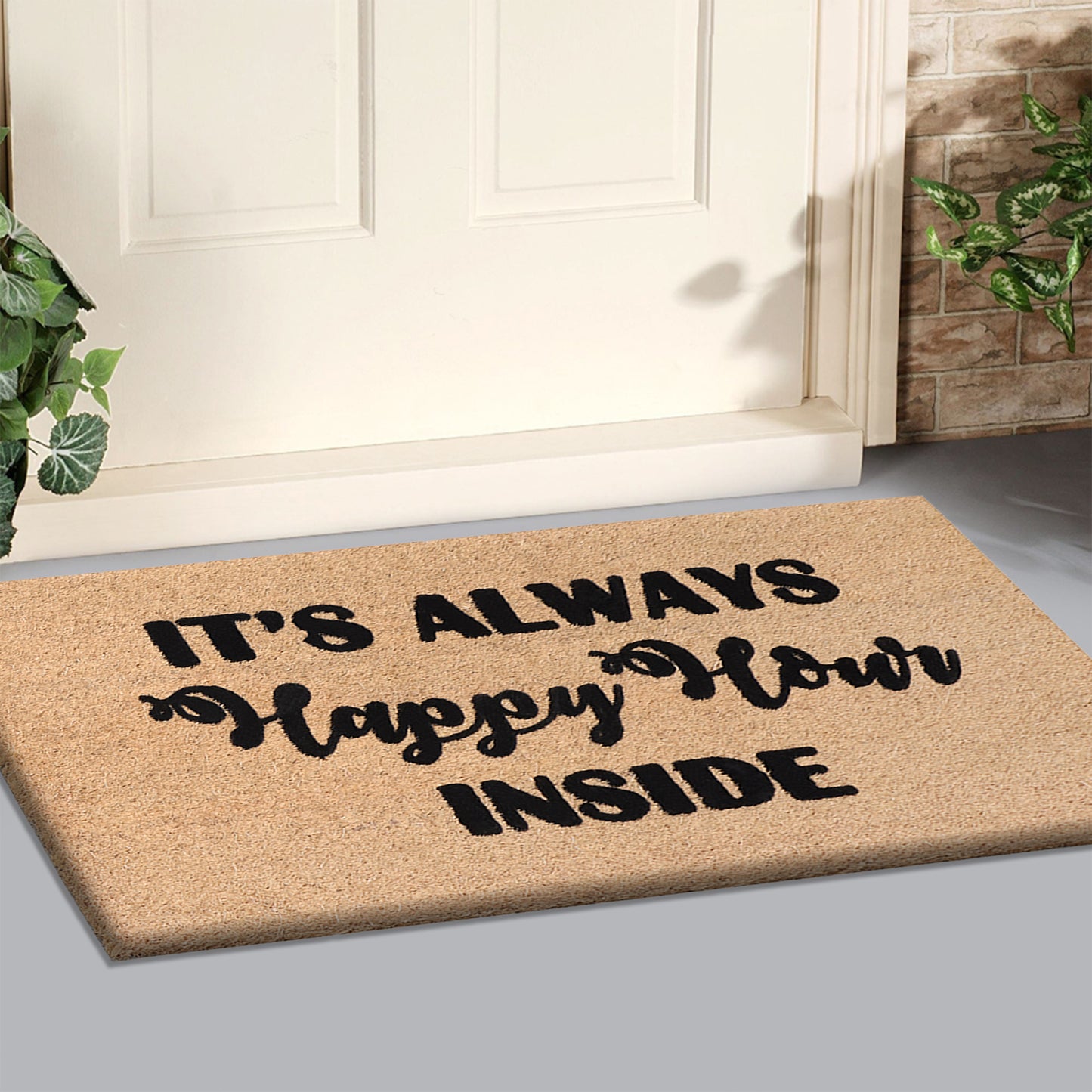 A1HC Natural Coir Flocked Door mat with Heavy Duty Non-Slip PVC Backing, Low-Profile Durable Doormat