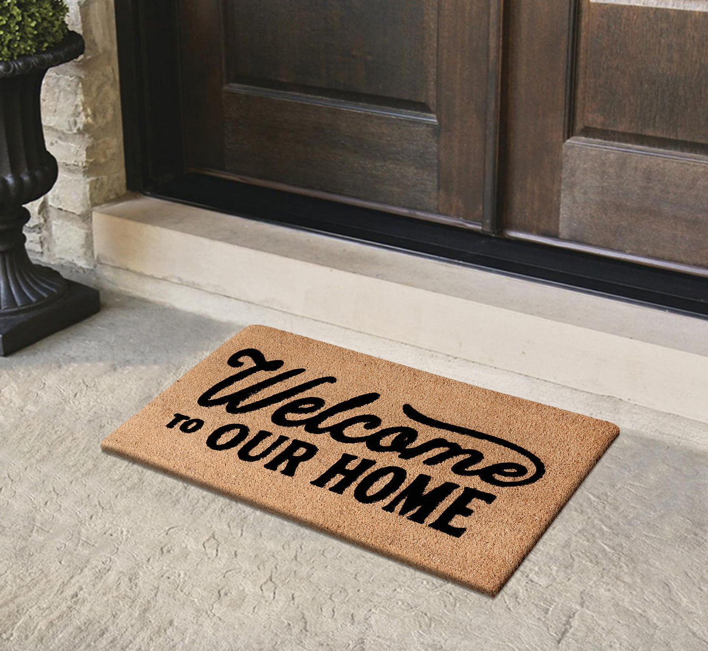 A1HC Natural Coir Flocked Door mat with Heavy Duty Non-Slip PVC Backing, Low-Profile Durable Doormat