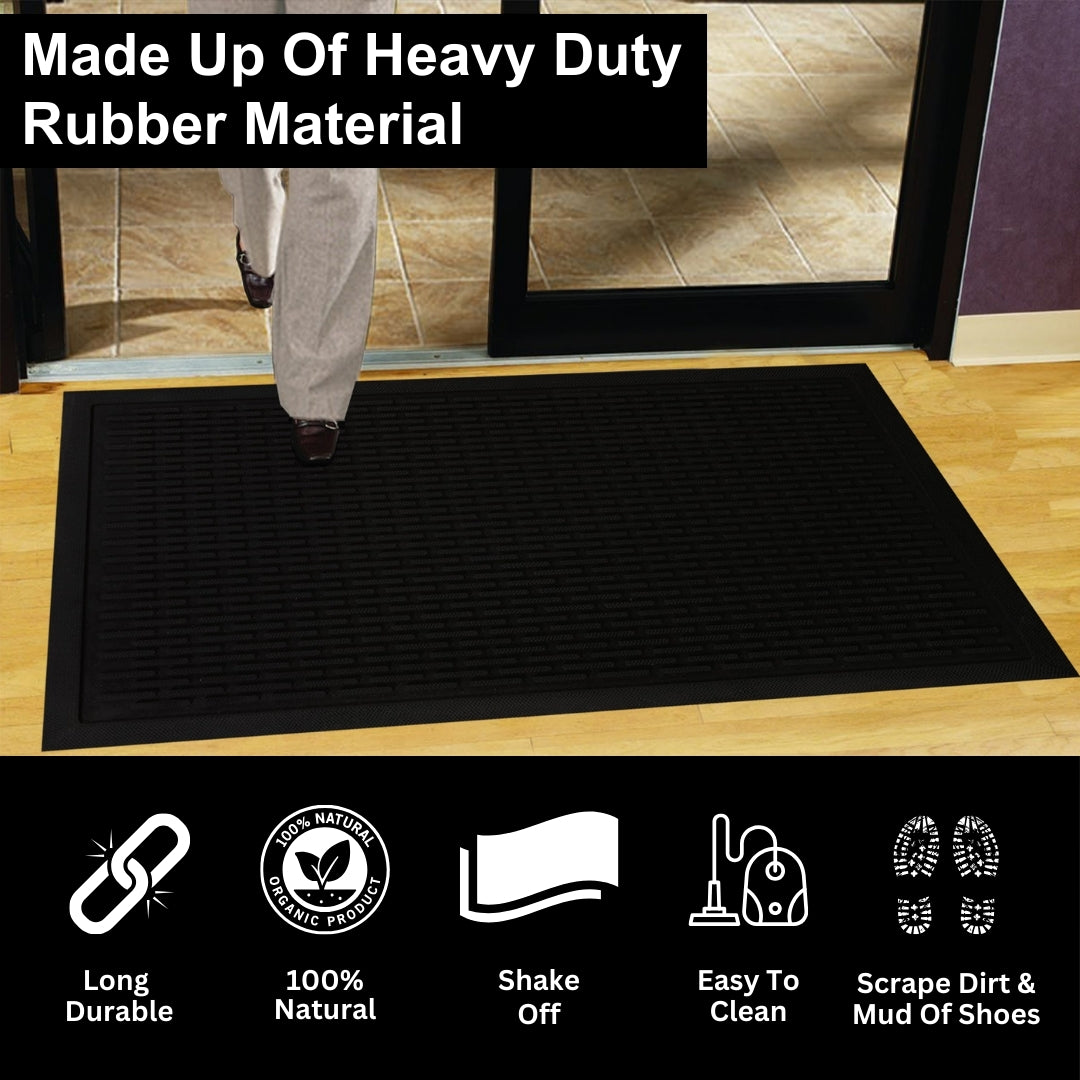 A1HC Natural Rubber Premium Capsule Scrapper Floor Mat for Commercial & Heavy Traffic Area Black