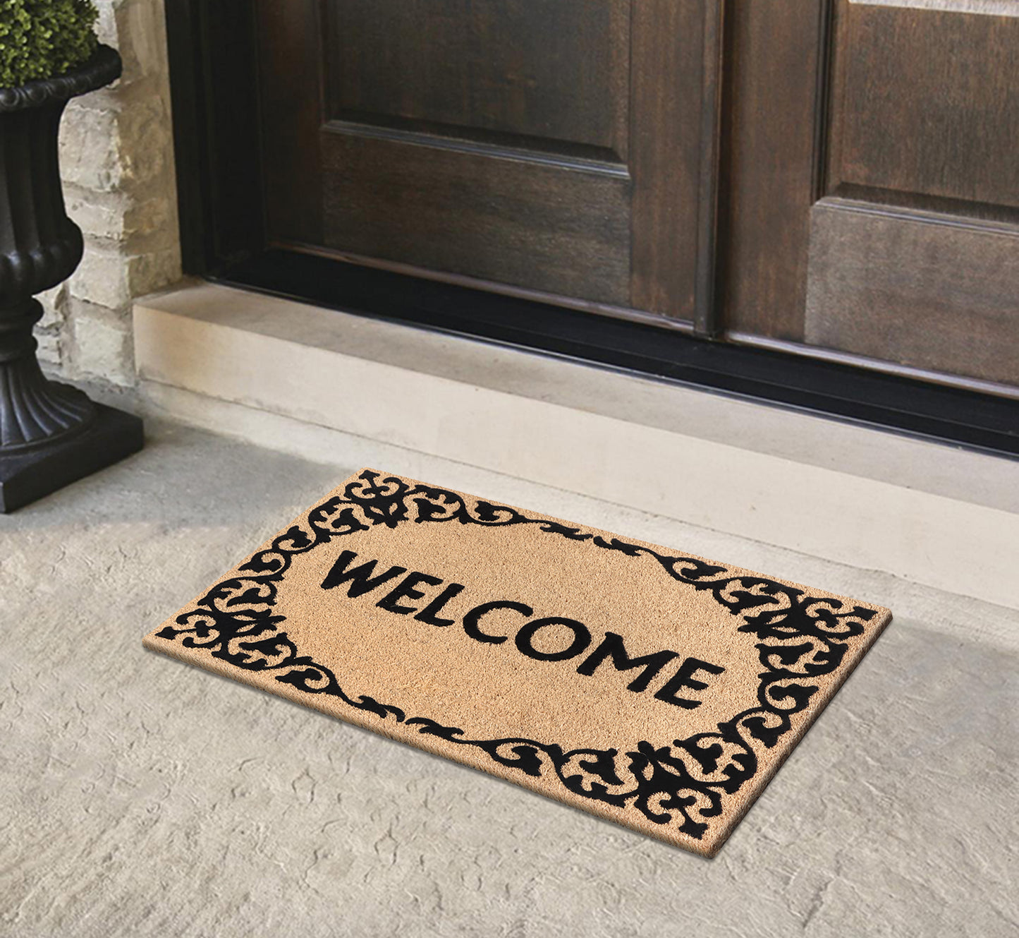 A1HC Natural Coir Flocked Door mat with Heavy Duty Non-Slip PVC Backing, Low-Profile Durable Doormat