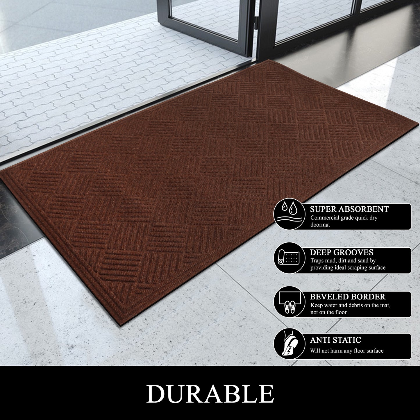 A1HC Durable Multi Purpose Polypropylene Rubber Door Mat, 36"X60" Indoor Outdoor All Weather Doormat