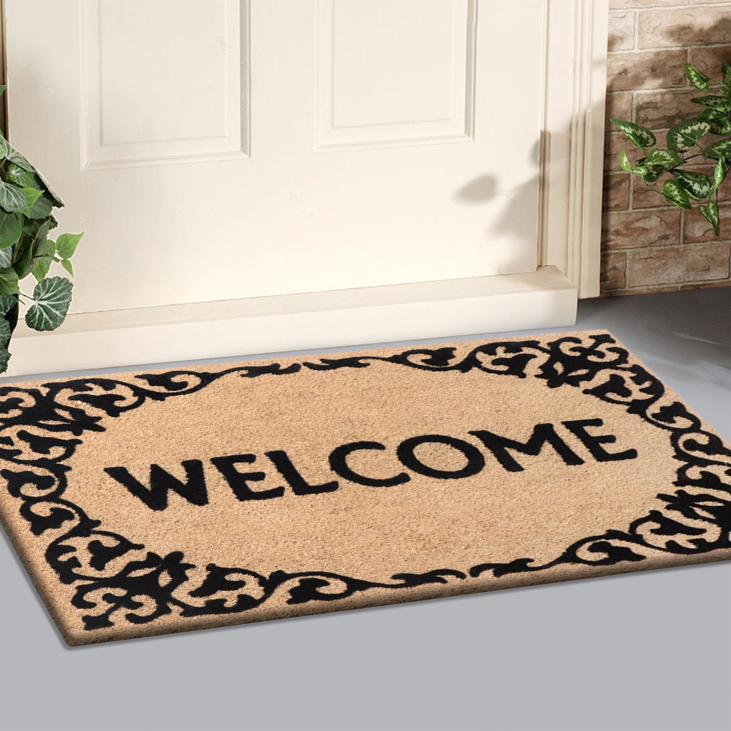A1HC Natural Coir Flocked Door mat with Heavy Duty Non-Slip PVC Backing, Low-Profile Durable Doormat