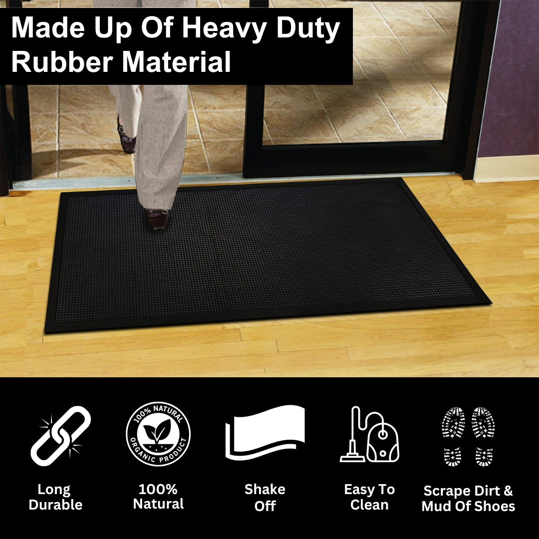 A1HC Natural Rubber Premium Stud Scrapper Fingertip Entrance Floor Mat for High Traffic Area Black