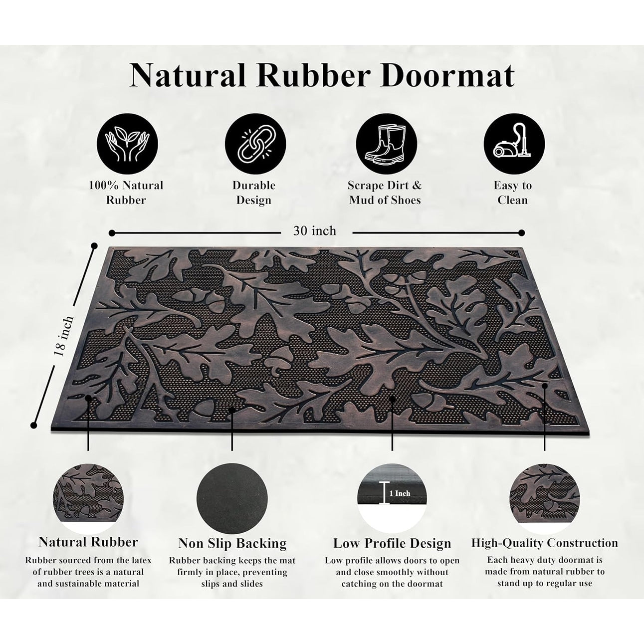 A1HC Flowing Leaves Copper Welcome Door Mat 18"x30", Outdoor Rubber Entrance Mat, Non-Slip Backing