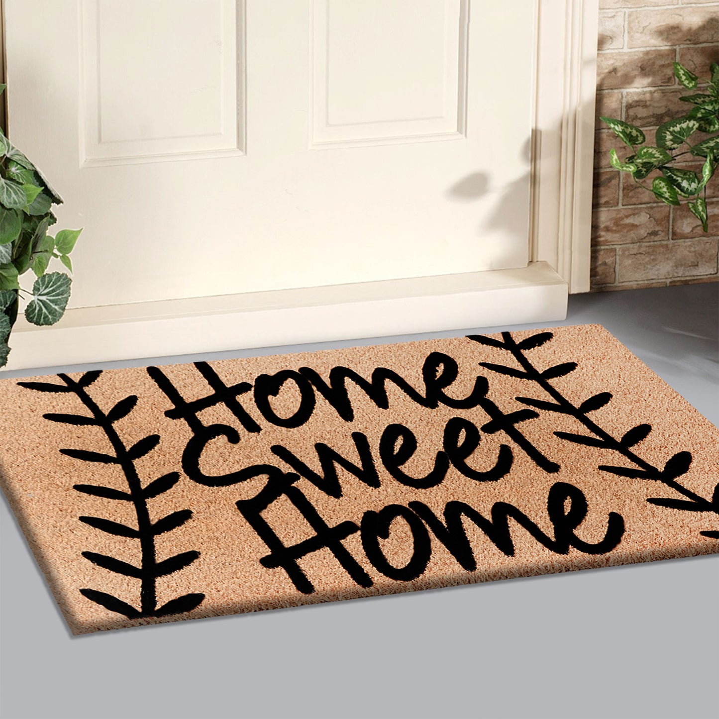 A1HC Natural Coir Flocked Door mat with Heavy Duty Non-Slip PVC Backing, Low-Profile Durable Doormat