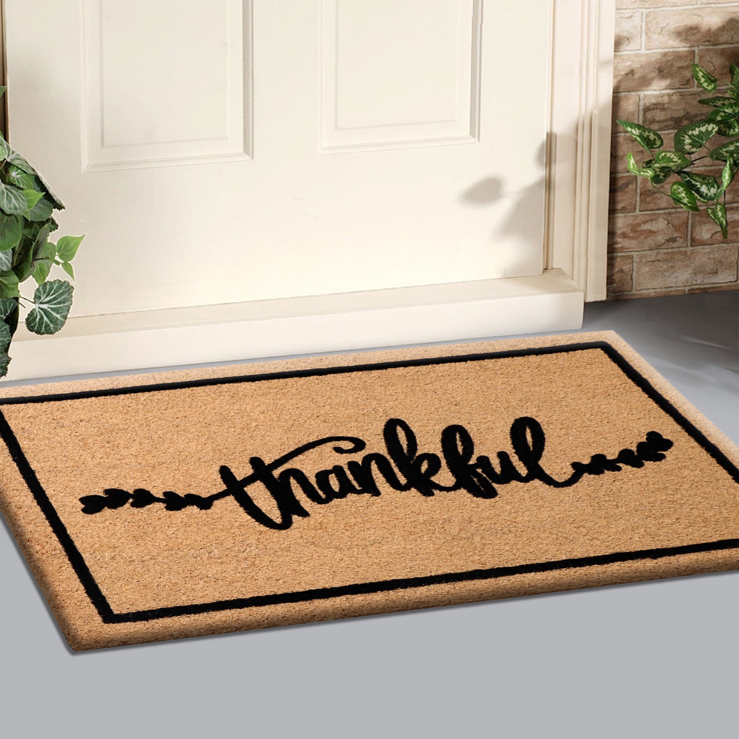 A1HC Natural Coir Flocked Door mat with Heavy Duty Non-Slip PVC Backing, Low-Profile Durable Doormat