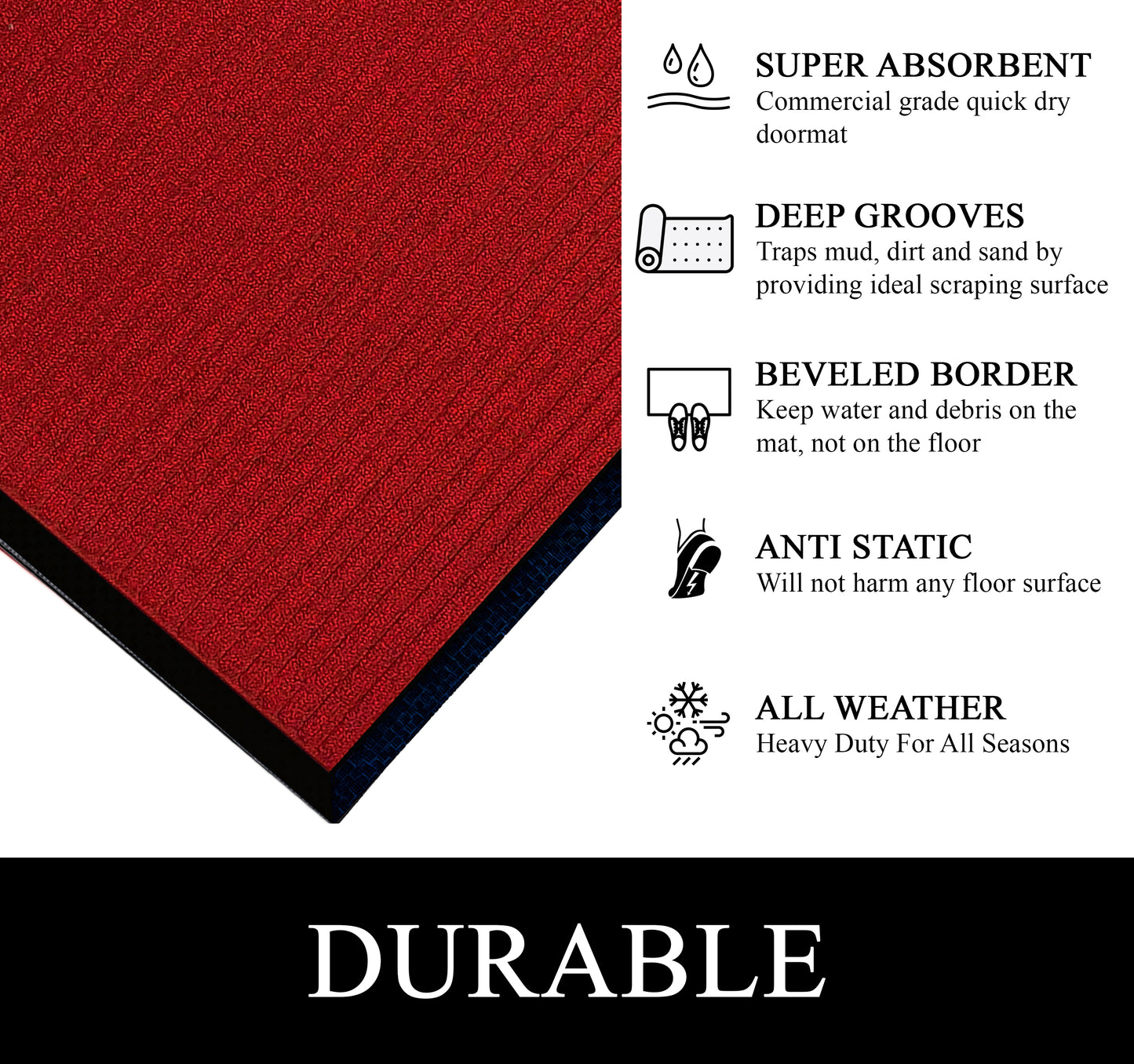 A1HC Indoor Outdoor Doormat, Non-Slip Rubber Mat for Entrance, Patio, Garage and Office - Stripe
