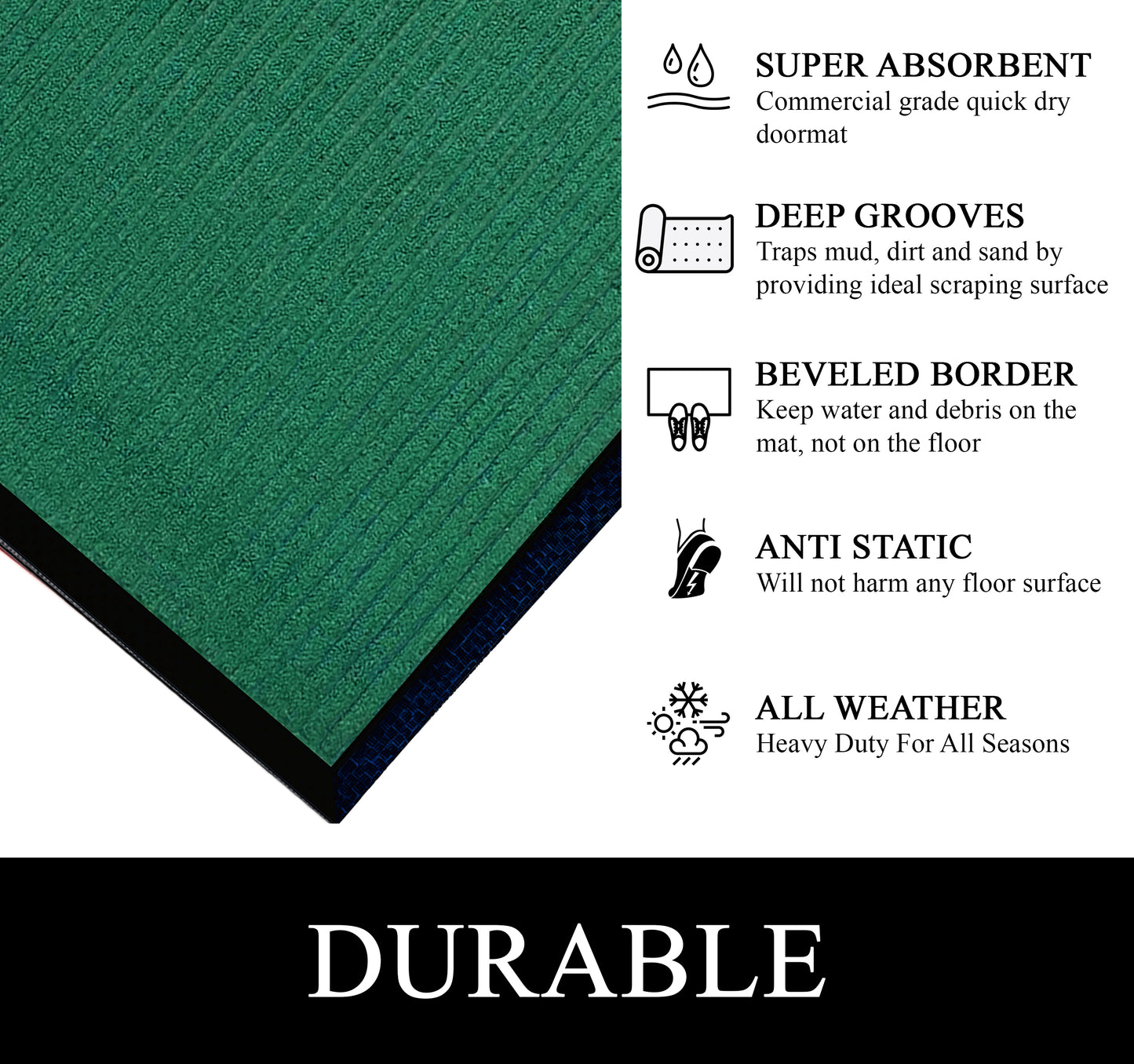 A1HC Indoor Outdoor Doormat, Non-Slip Rubber Mat for Entrance, Patio, Garage and Office - Stripe