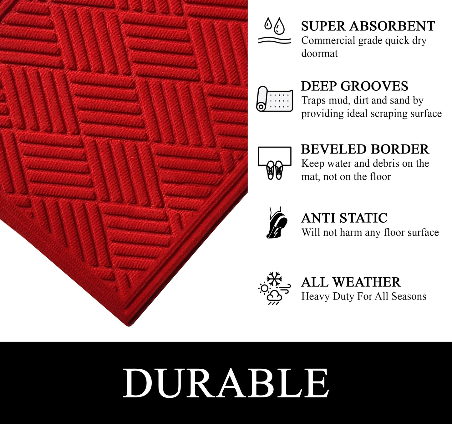 A1HC Durable Multi Purpose Polypropylene Rubber Doormat for Indoor Outdoor Front Door Mat, Checkered