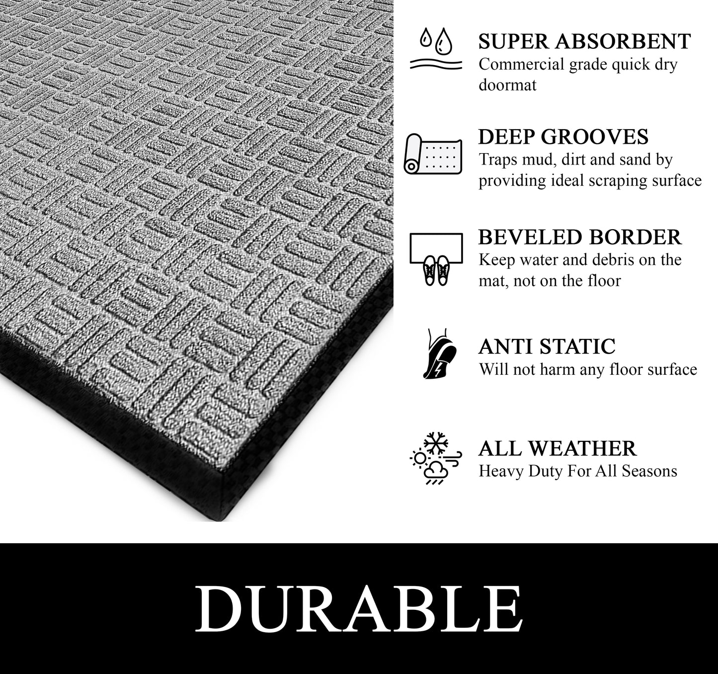 A1HC Indoor Outdoor Doormat Non-Slip Rubber Mat for Entrance, Patio, Garage and Office - Criss Cross
