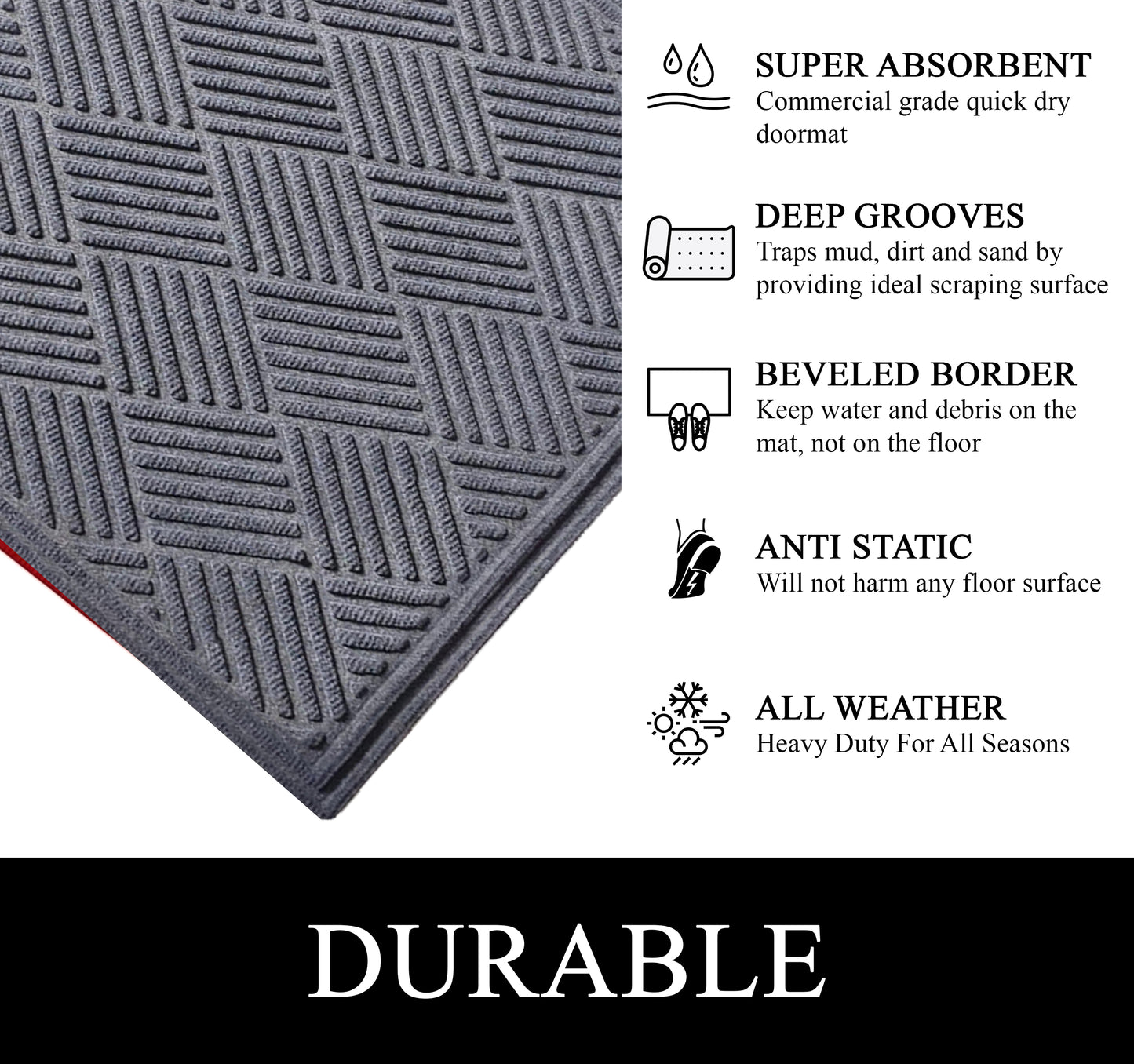 A1HC Durable Multi Purpose Polypropylene Rubber Doormat for Indoor Outdoor Front Door Mat, Checkered
