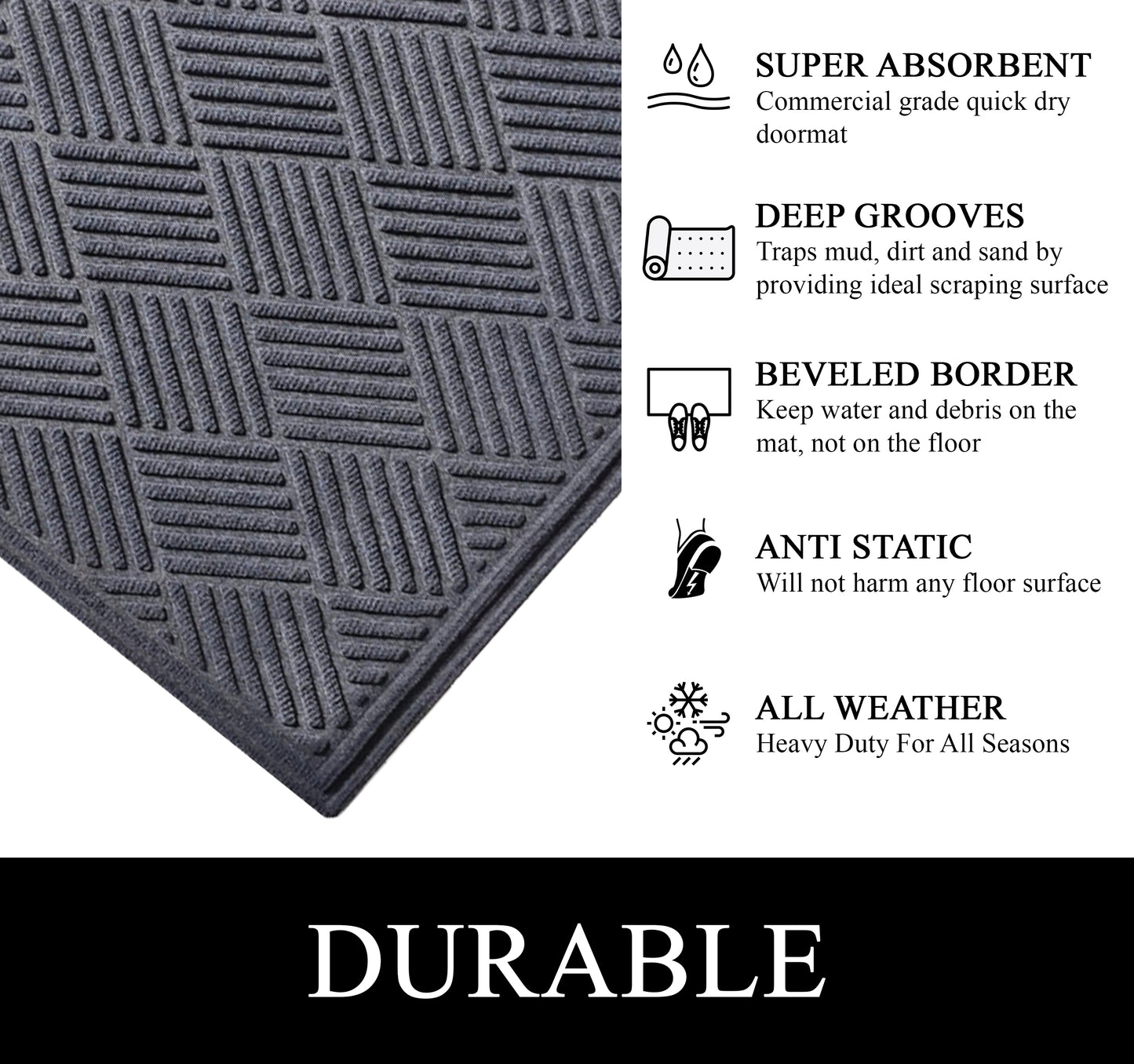 A1HC Durable Multi Purpose Polypropylene Rubber Doormat for Indoor Outdoor Front Door Mat, Checkered