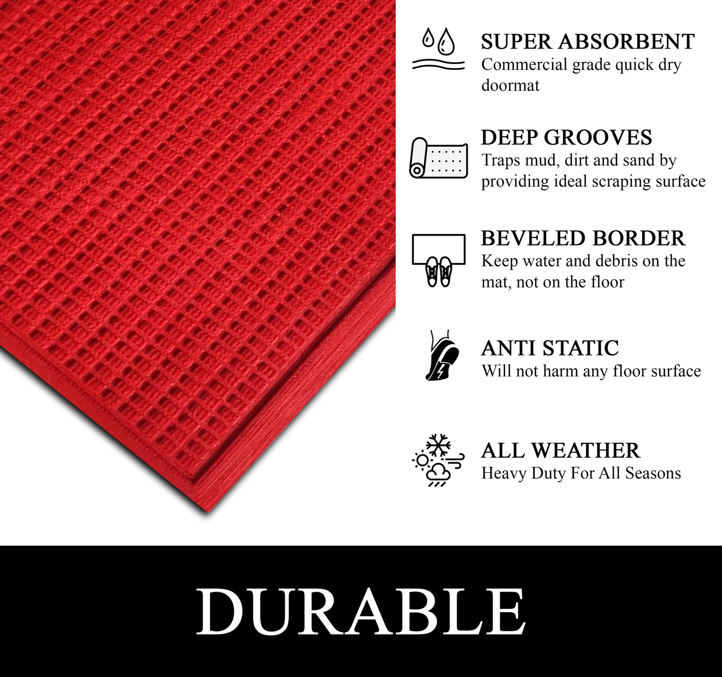 A1HC Durable Multi Purpose Polypropylene Rubber Doormat for Indoor Outdoor Front Door Mat, Waffle