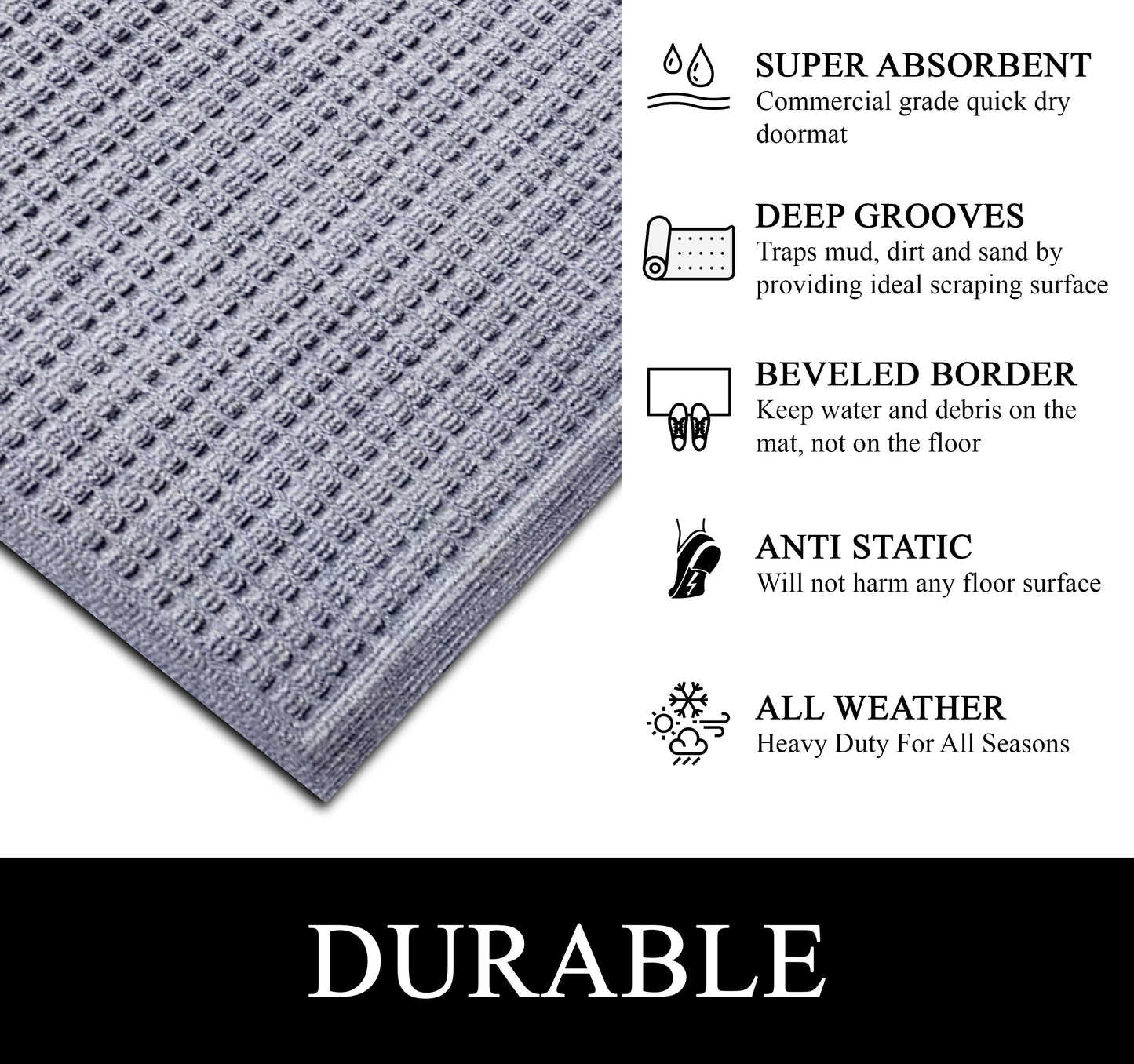 A1HC Durable Multi Purpose Polypropylene Rubber Doormat for Indoor Outdoor Front Door Mat, Waffle