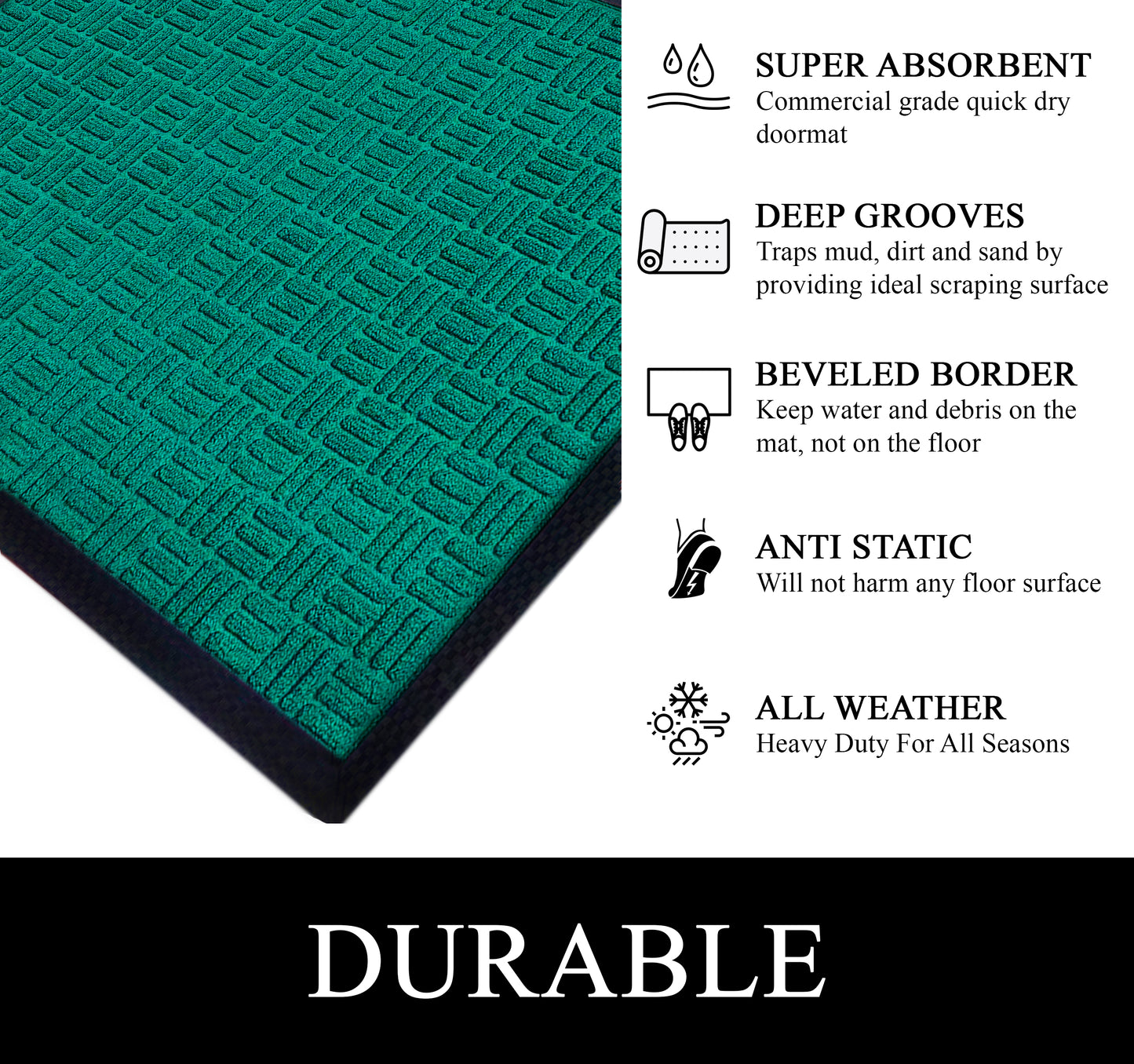 A1HC Indoor Outdoor Doormat Non-Slip Rubber Mat for Entrance, Patio, Garage and Office - Criss Cross
