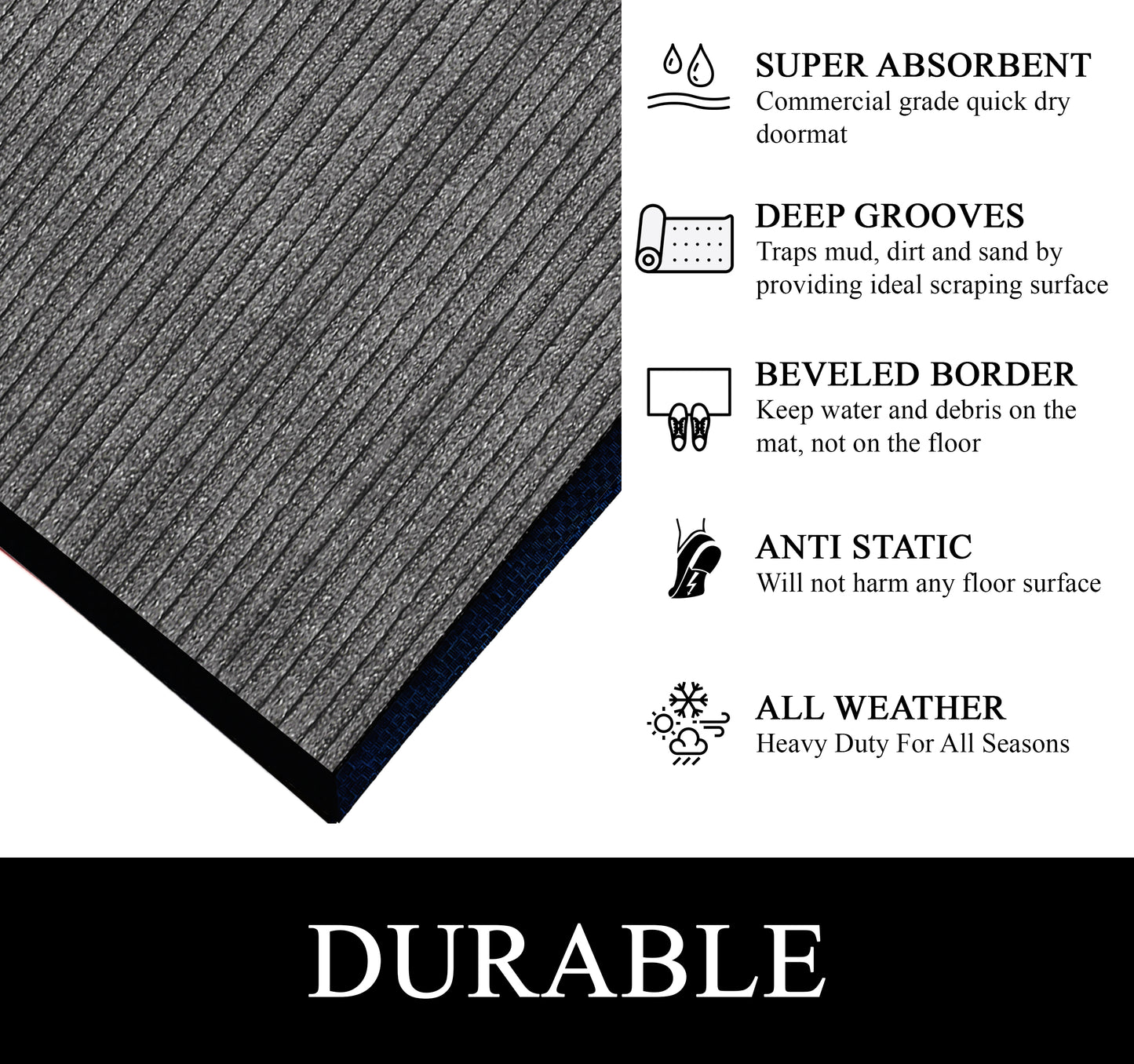 A1HC Indoor Outdoor Doormat, Non-Slip Rubber Mat for Entrance, Patio, Garage and Office - Stripe