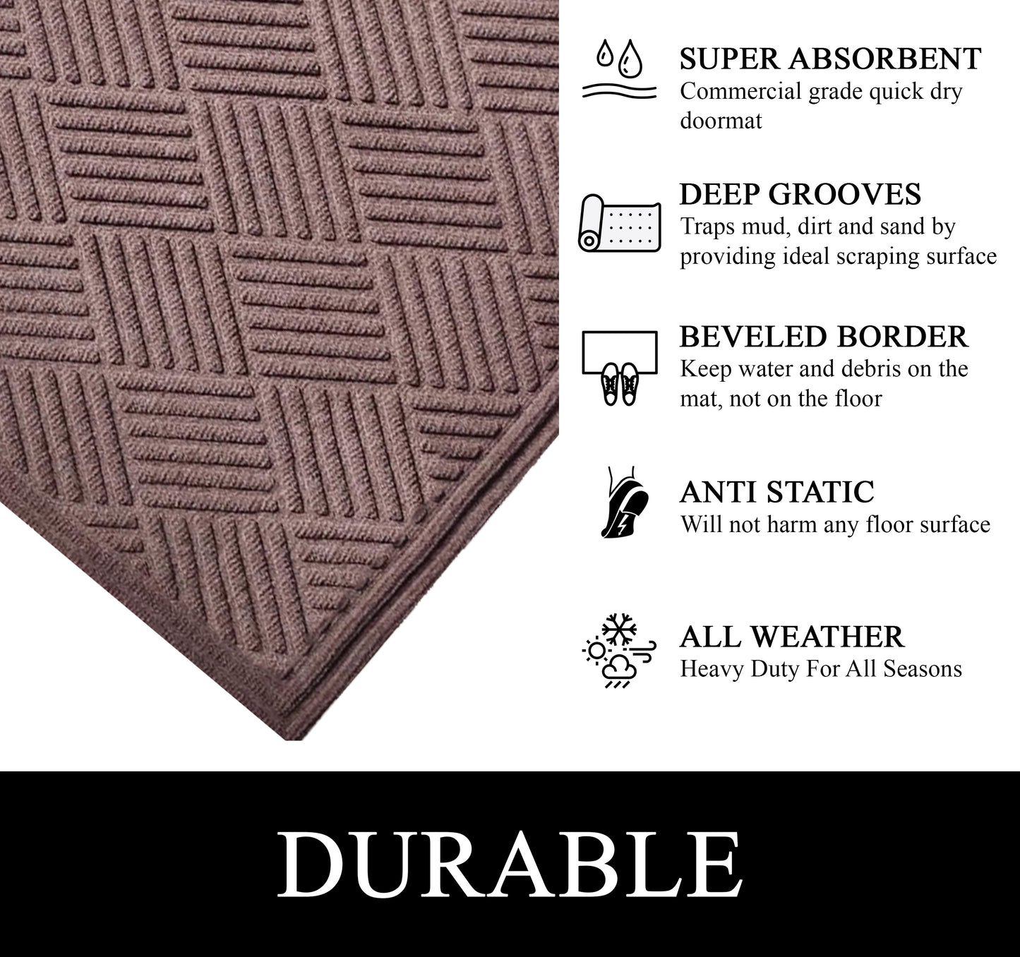 A1HC Durable Multi Purpose Polypropylene Rubber Doormat for Indoor Outdoor Front Door Mat, Checkered
