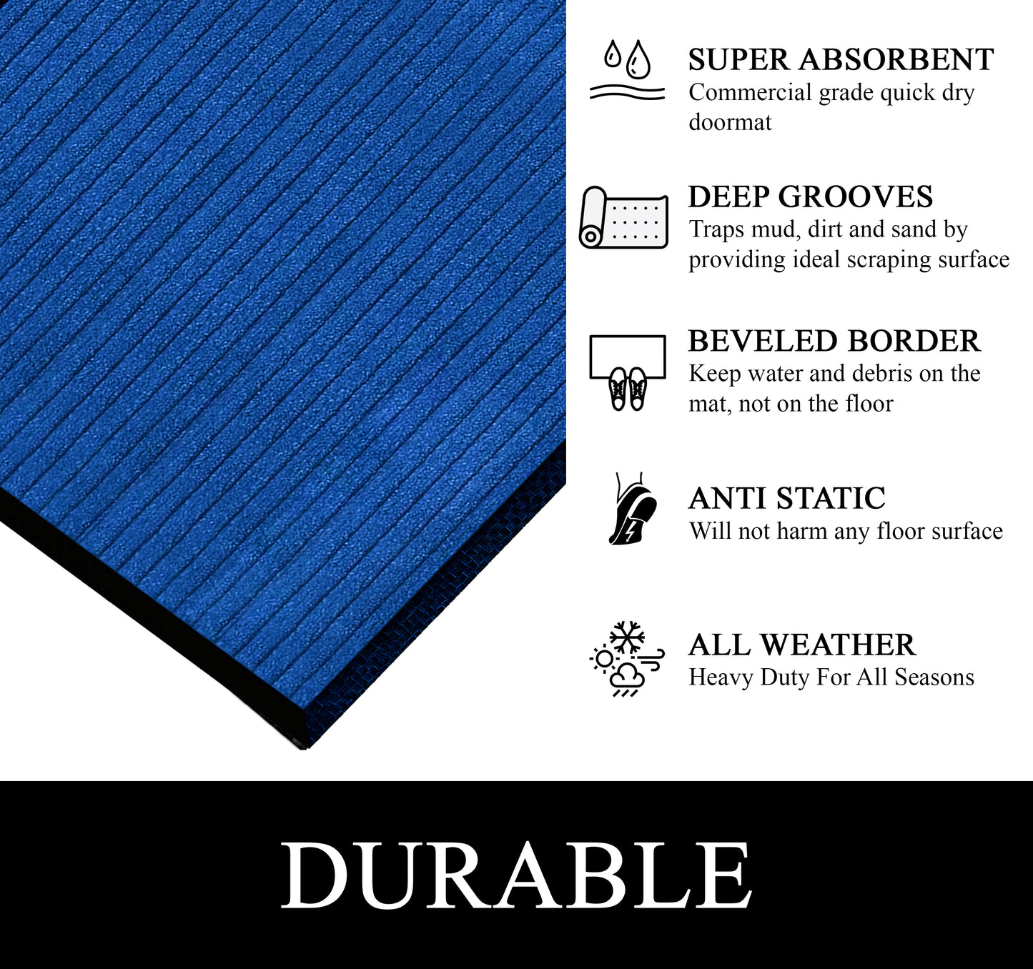 A1HC Indoor Outdoor Doormat, Non-Slip Rubber Mat for Entrance, Patio, Garage and Office - Stripe