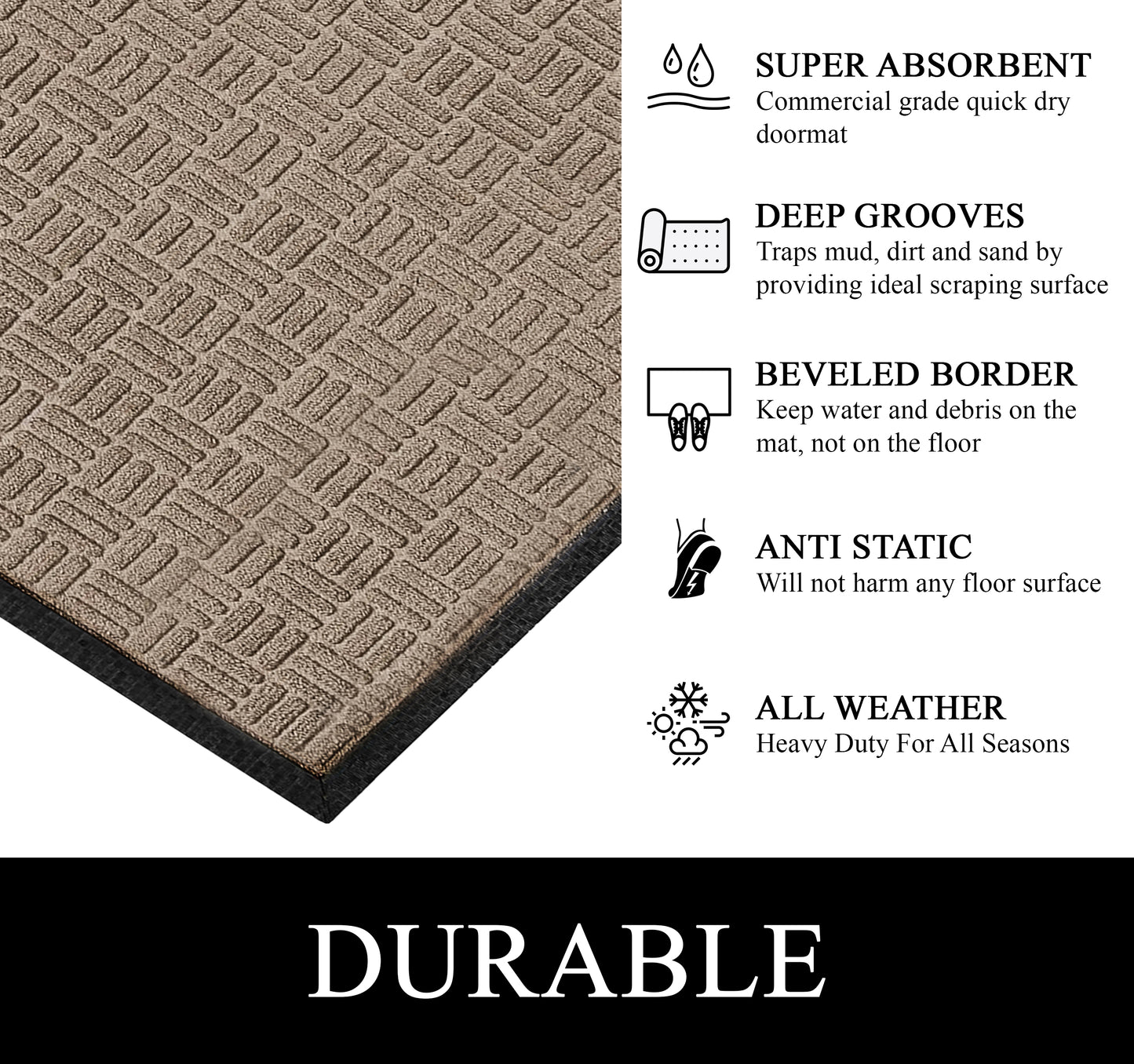 A1HC Indoor Outdoor Doormat Non-Slip Rubber Mat for Entrance, Patio, Garage and Office - Criss Cross