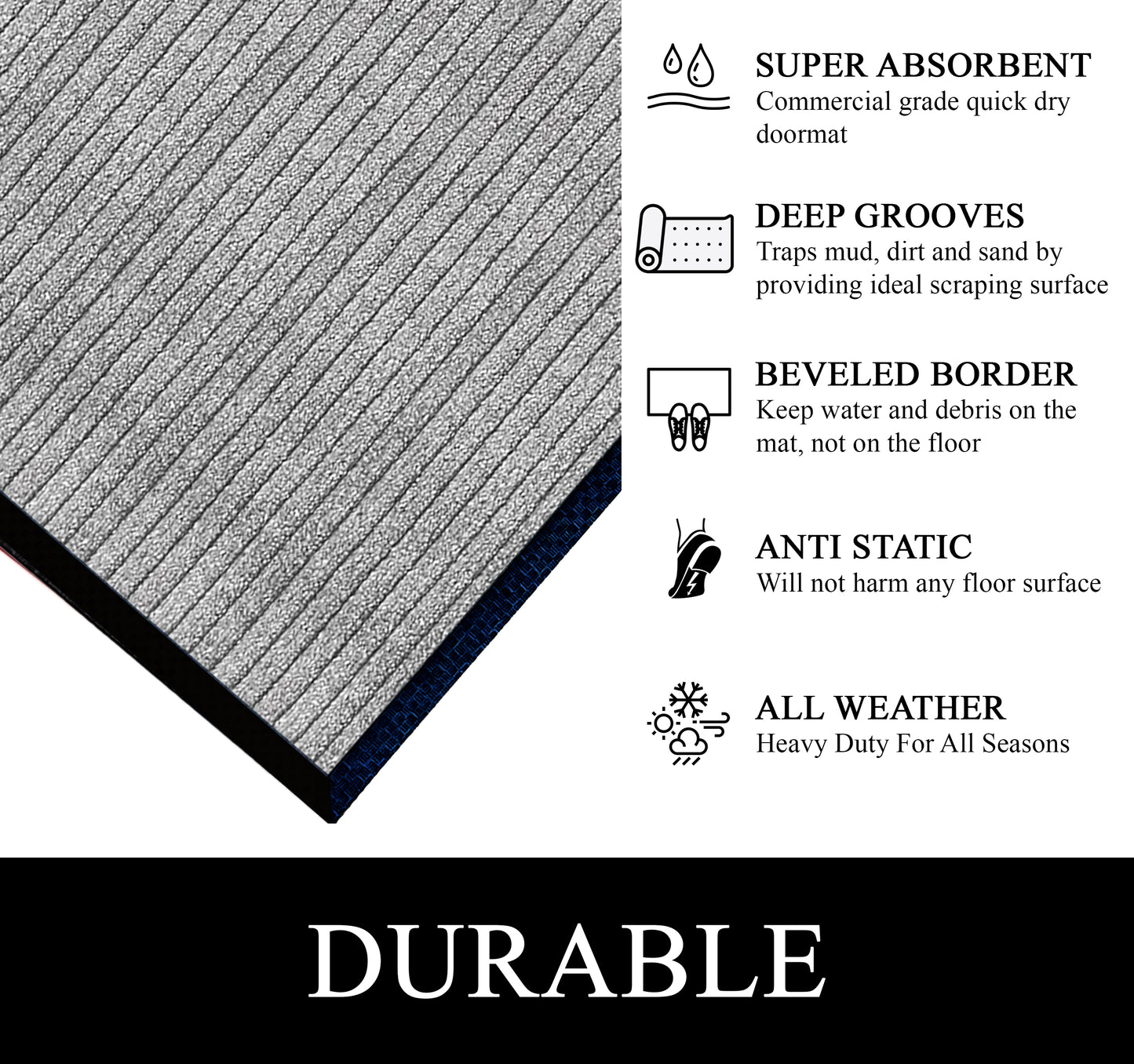 A1HC Indoor Outdoor Doormat, Non-Slip Rubber Mat for Entrance, Patio, Garage and Office - Stripe