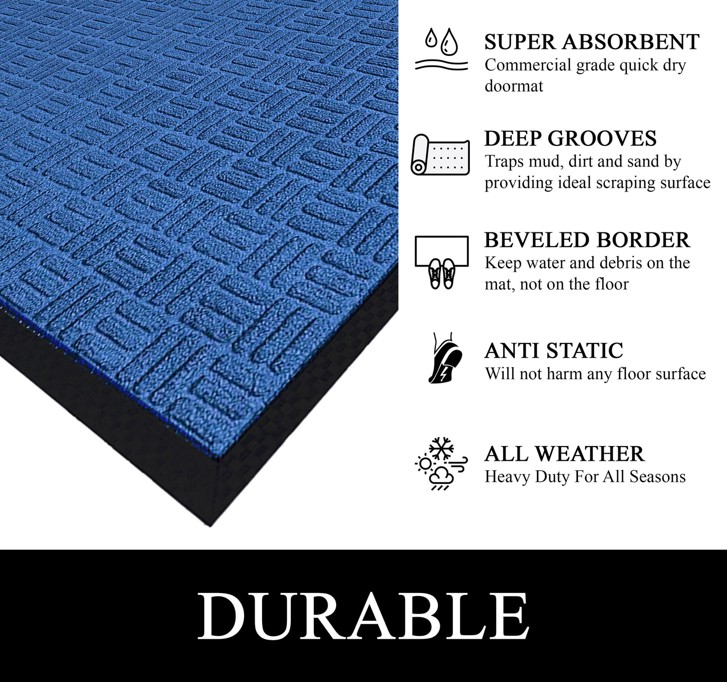 A1HC Indoor Outdoor Doormat Non-Slip Rubber Mat for Entrance, Patio, Garage and Office - Criss Cross