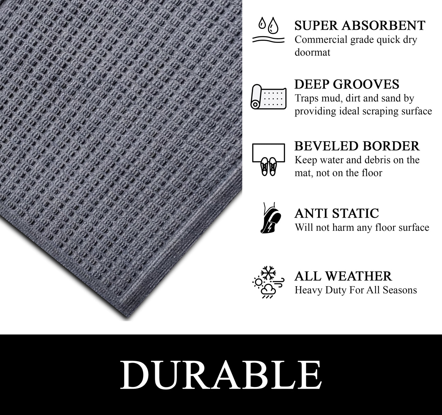 A1HC Durable Multi Purpose Polypropylene Rubber Doormat for Indoor Outdoor Front Door Mat, Waffle