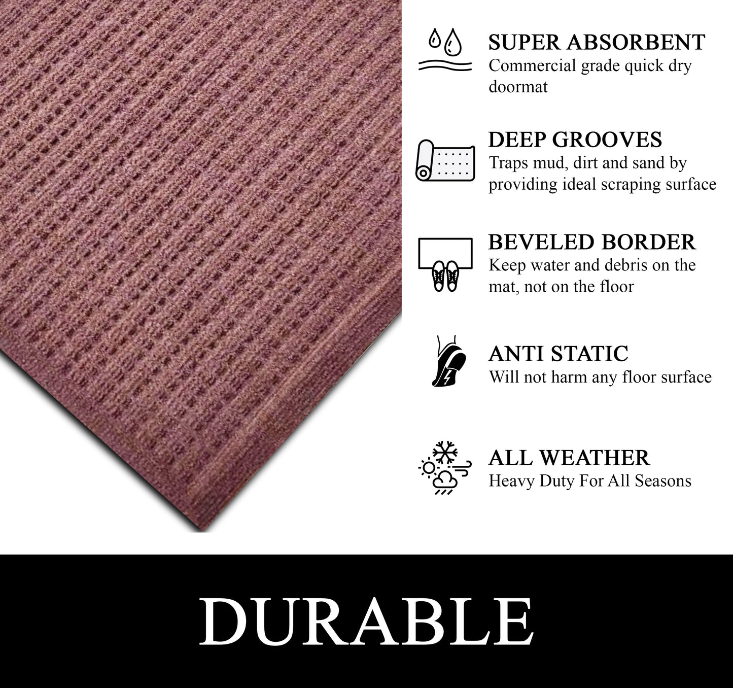 A1HC Durable Multi Purpose Polypropylene Rubber Doormat for Indoor Outdoor Front Door Mat, Waffle