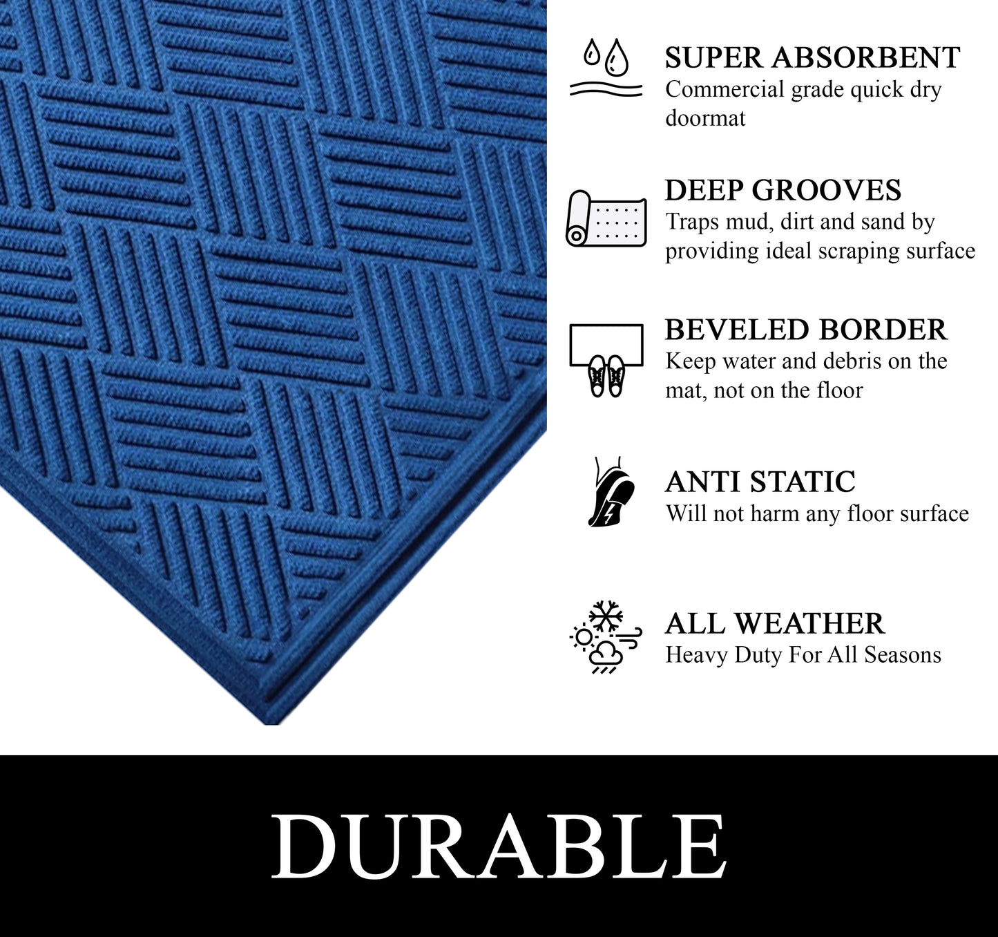 A1HC Durable Multi Purpose Polypropylene Rubber Doormat for Indoor Outdoor Front Door Mat, Checkered