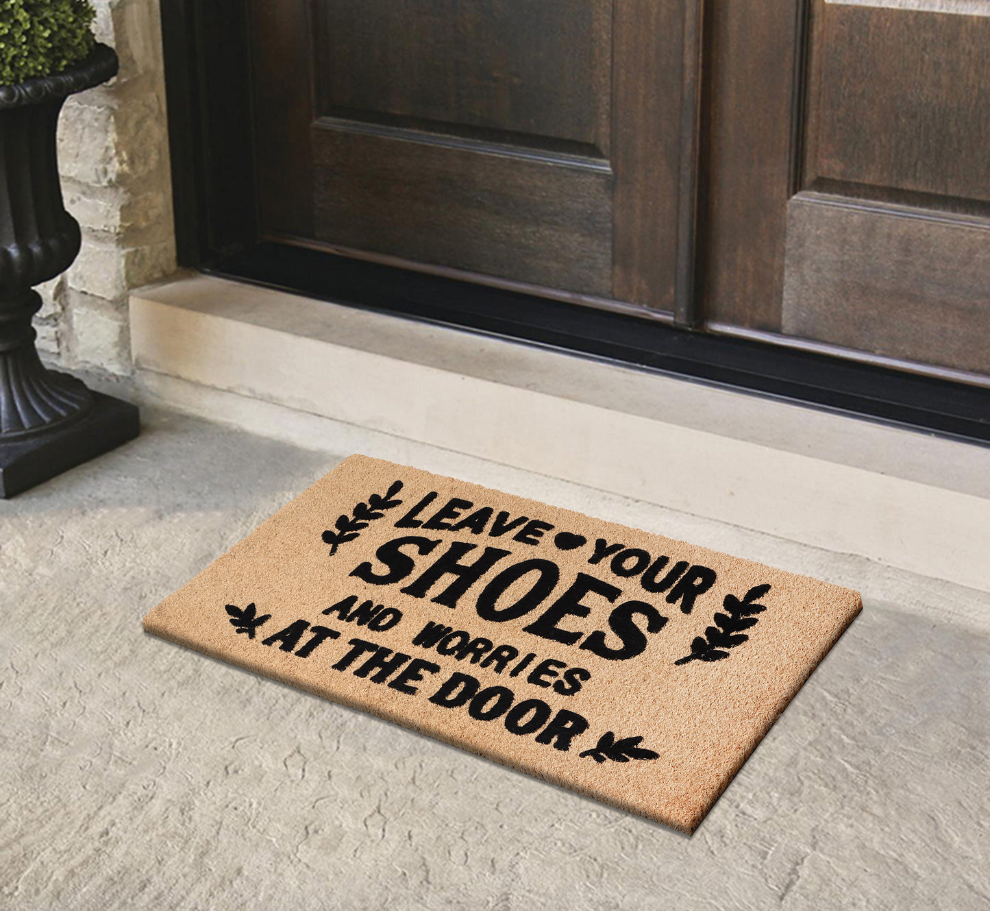 A1HC Natural Coir Flocked Door mat with Heavy Duty Non-Slip PVC Backing, Low-Profile Durable Doormat