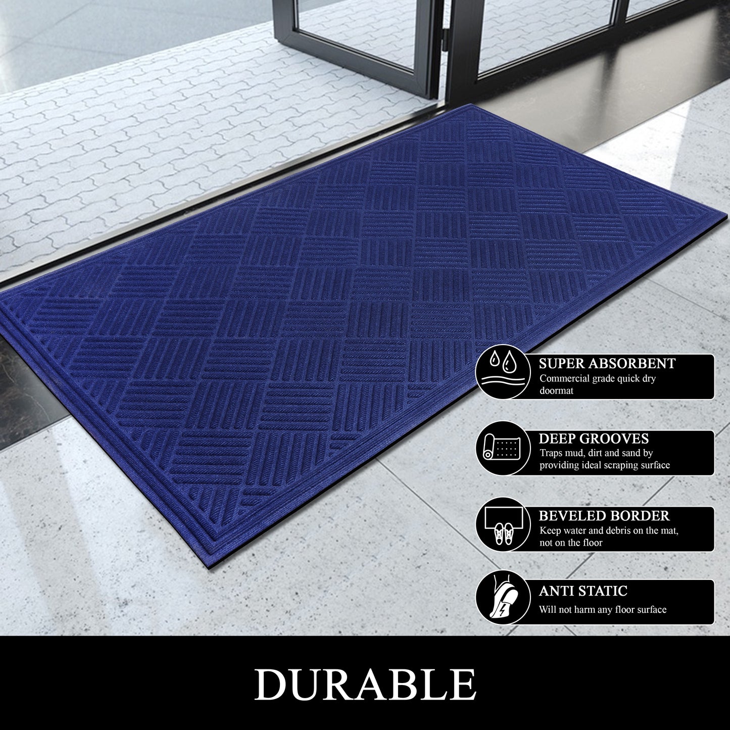 A1HC Durable Multi Purpose Polypropylene Rubber Door Mat, 36"X60" Indoor Outdoor All Weather Doormat