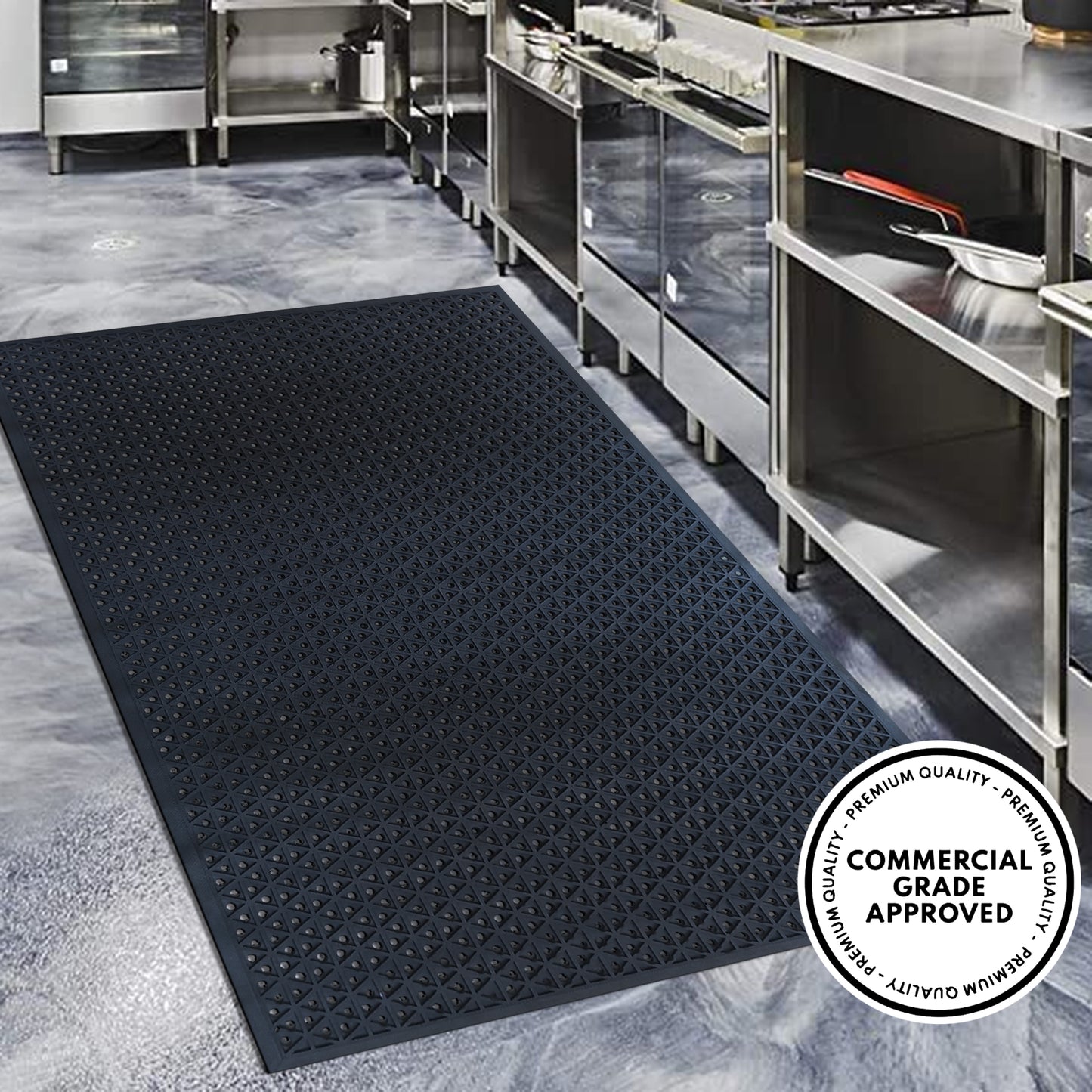 A1HC All Purpose Rubber Extra Drain 70% Floor Mat 41"X61" with Holes for High Traffic Area Mat Black
