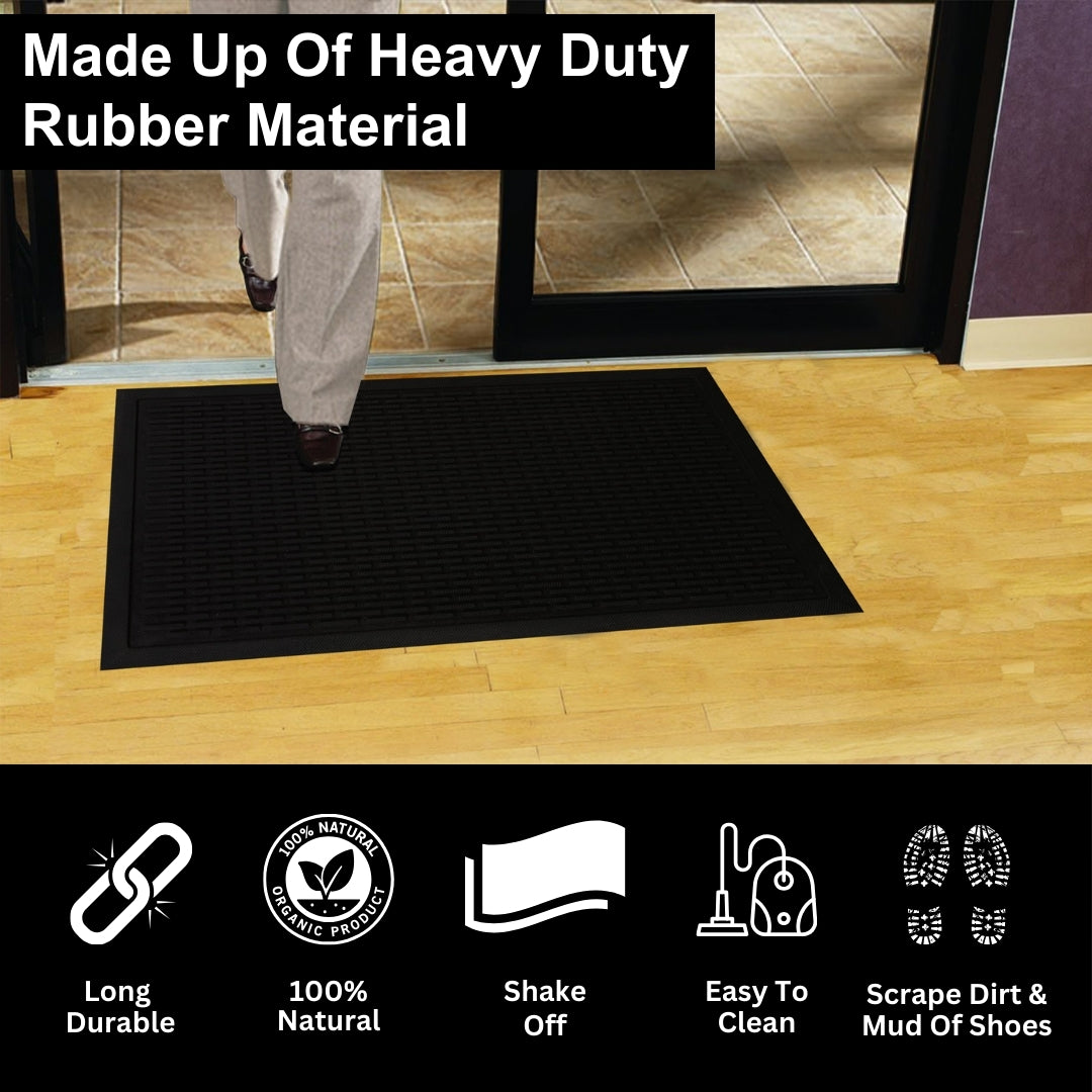 A1HC Natural Rubber Premium Capsule Scrapper Floor Mat for Commercial & Heavy Traffic Area Black