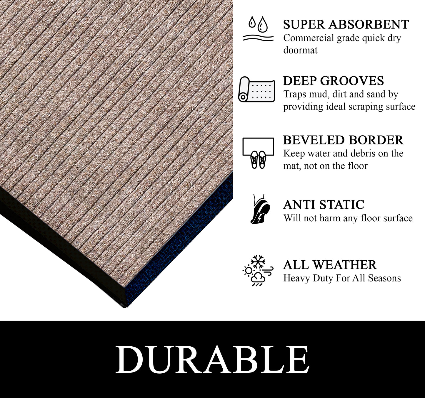 A1HC Indoor Outdoor Doormat, Non-Slip Rubber Mat for Entrance, Patio, Garage and Office - Stripe