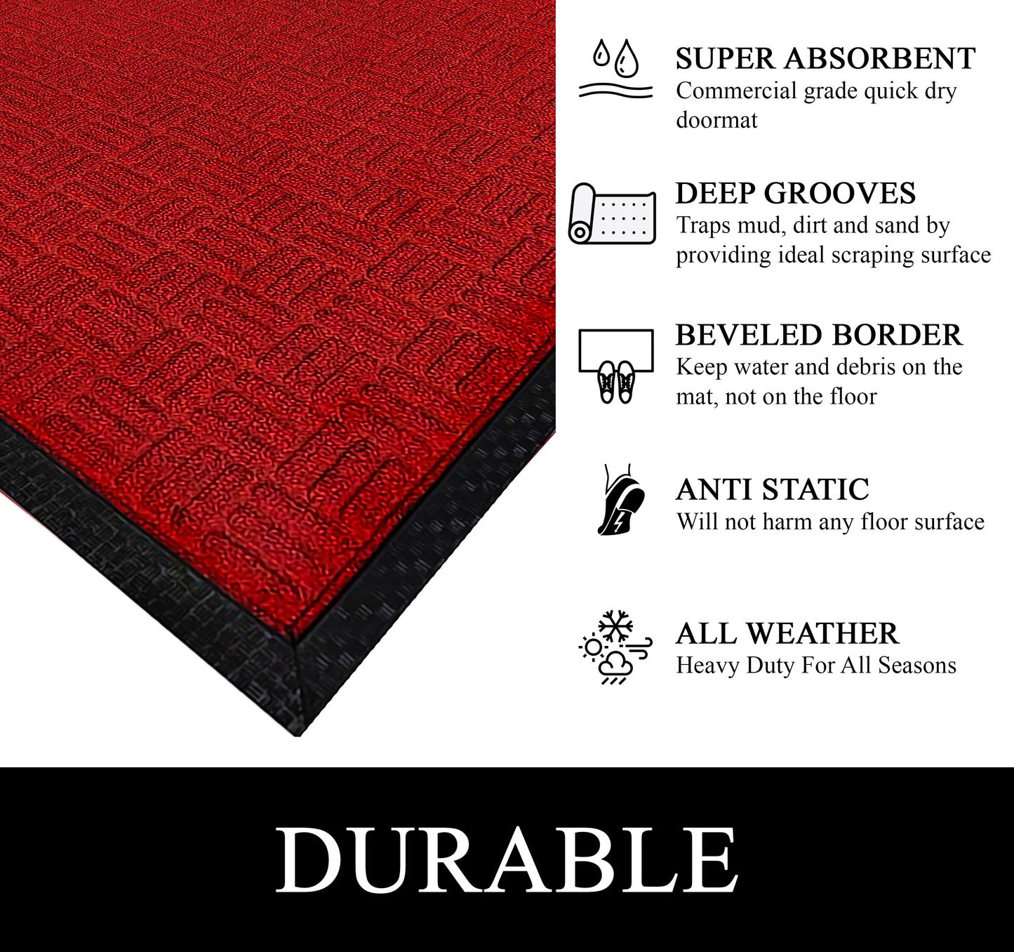 A1HC Indoor Outdoor Doormat Non-Slip Rubber Mat for Entrance, Patio, Garage and Office - Criss Cross