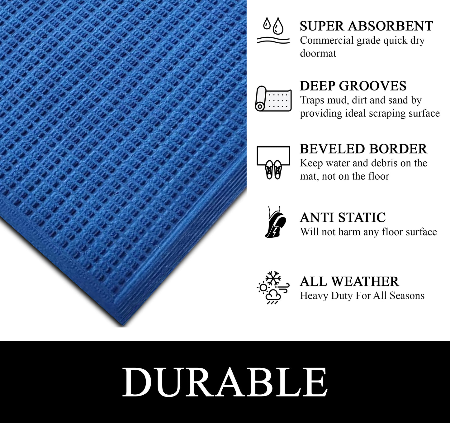 A1HC Durable Multi Purpose Polypropylene Rubber Doormat for Indoor Outdoor Front Door Mat, Waffle
