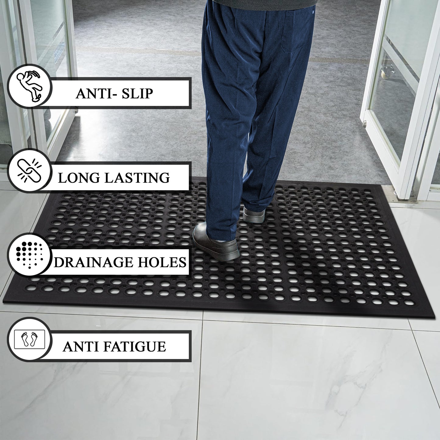 A1HC New All Purpose Anti Fatigue Versatile Commercial Rubber Floor Mat with Drain Holes
