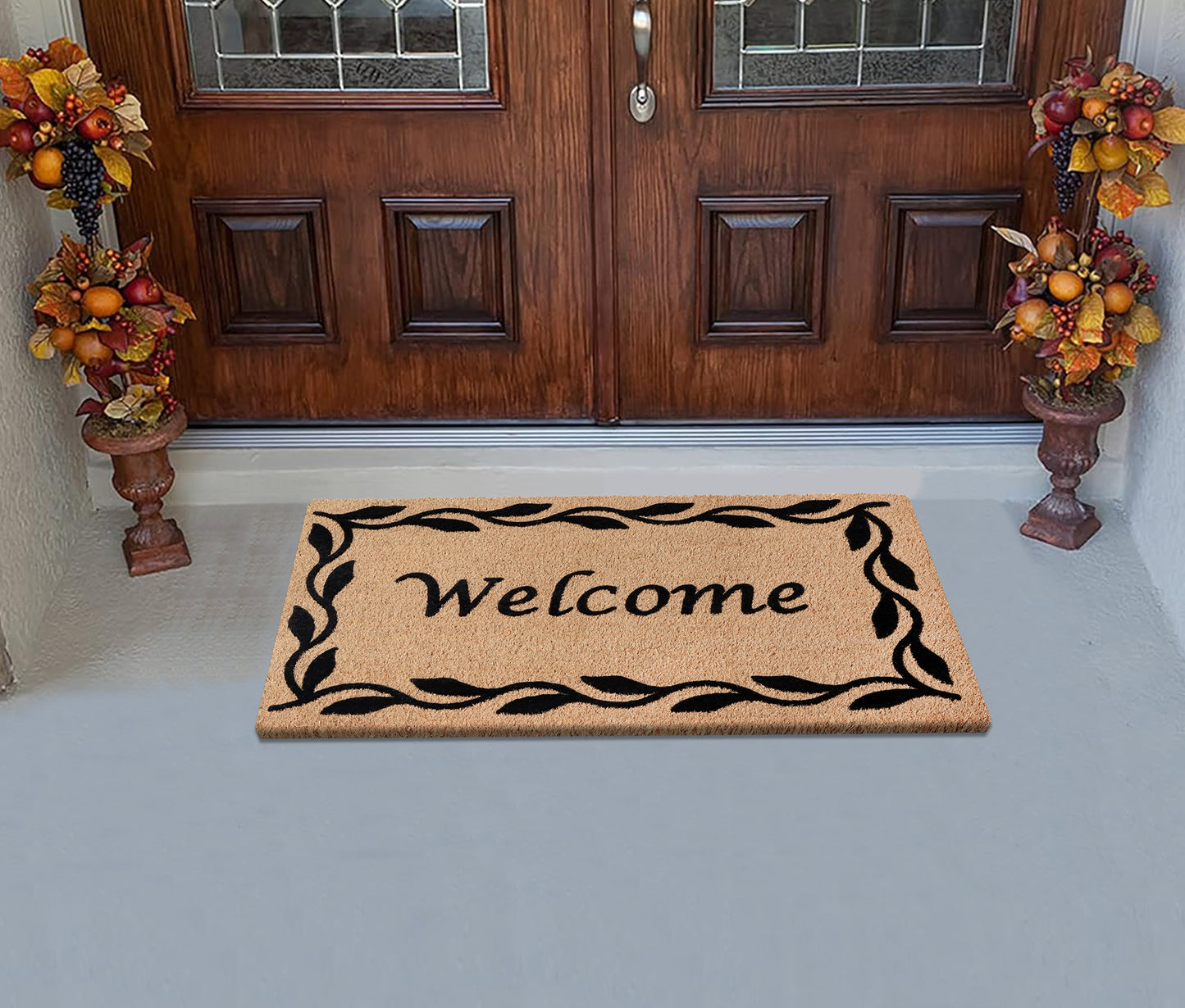 A1HC Natural Coir Flocked Door mat with Heavy Duty Non-Slip PVC Backing, Low-Profile Durable Doormat