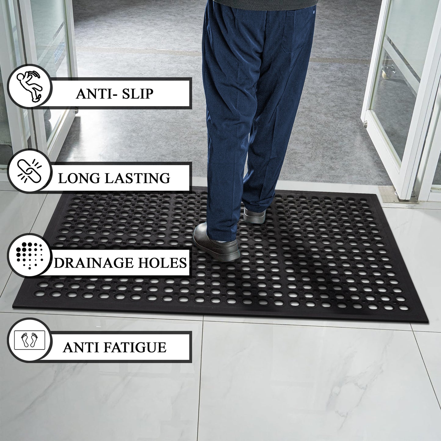 A1HC New All Purpose Anti Fatigue Versatile Commercial Rubber Floor Mat with Drain Holes