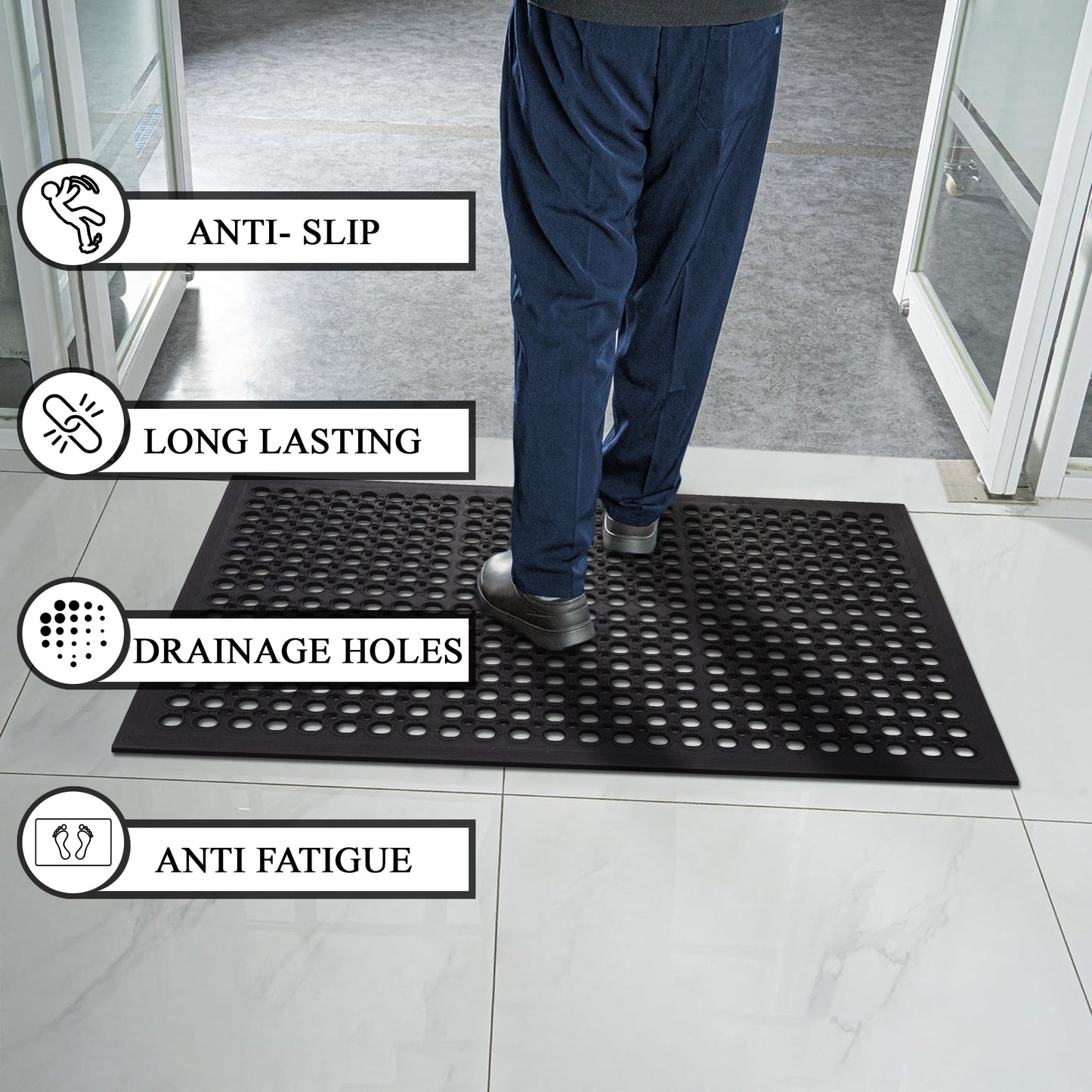 A1HC New All Purpose Anti Fatigue Versatile Commercial Rubber Floor Mat with Drain Holes