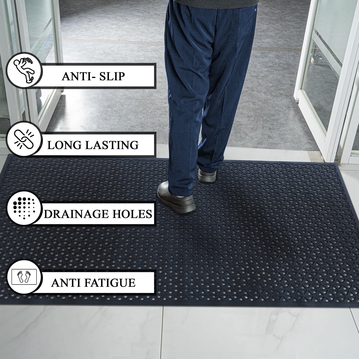 A1HC All Purpose Rubber Extra Drain 70% Floor Mat 41"X61" with Holes for High Traffic Area Mat Black
