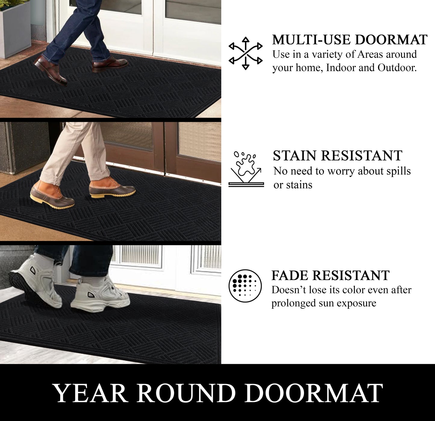 A1HC Durable Multi Purpose Polypropylene Rubber Door Mat, 36"X60" Indoor Outdoor All Weather Doormat