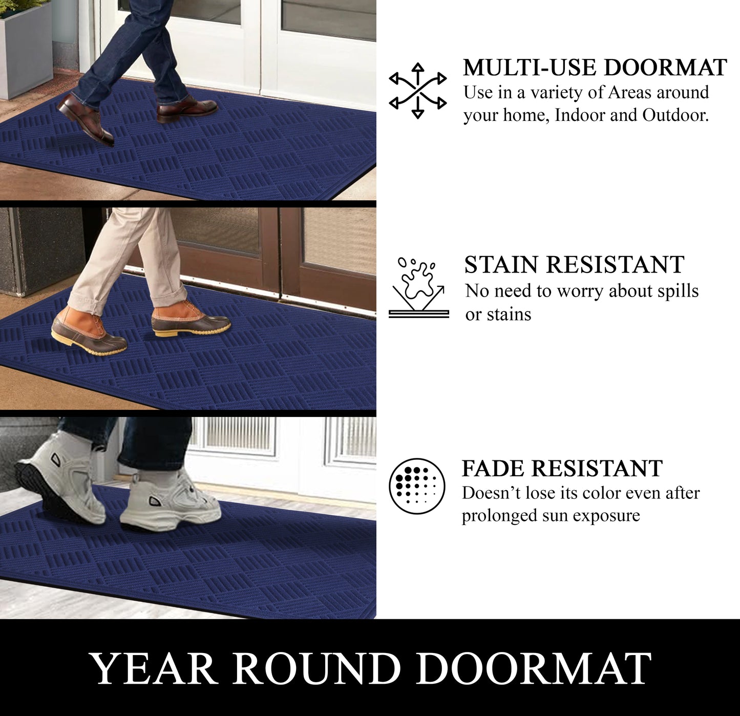 A1HC Durable Multi Purpose Polypropylene Rubber Door Mat, 36"X60" Indoor Outdoor All Weather Doormat