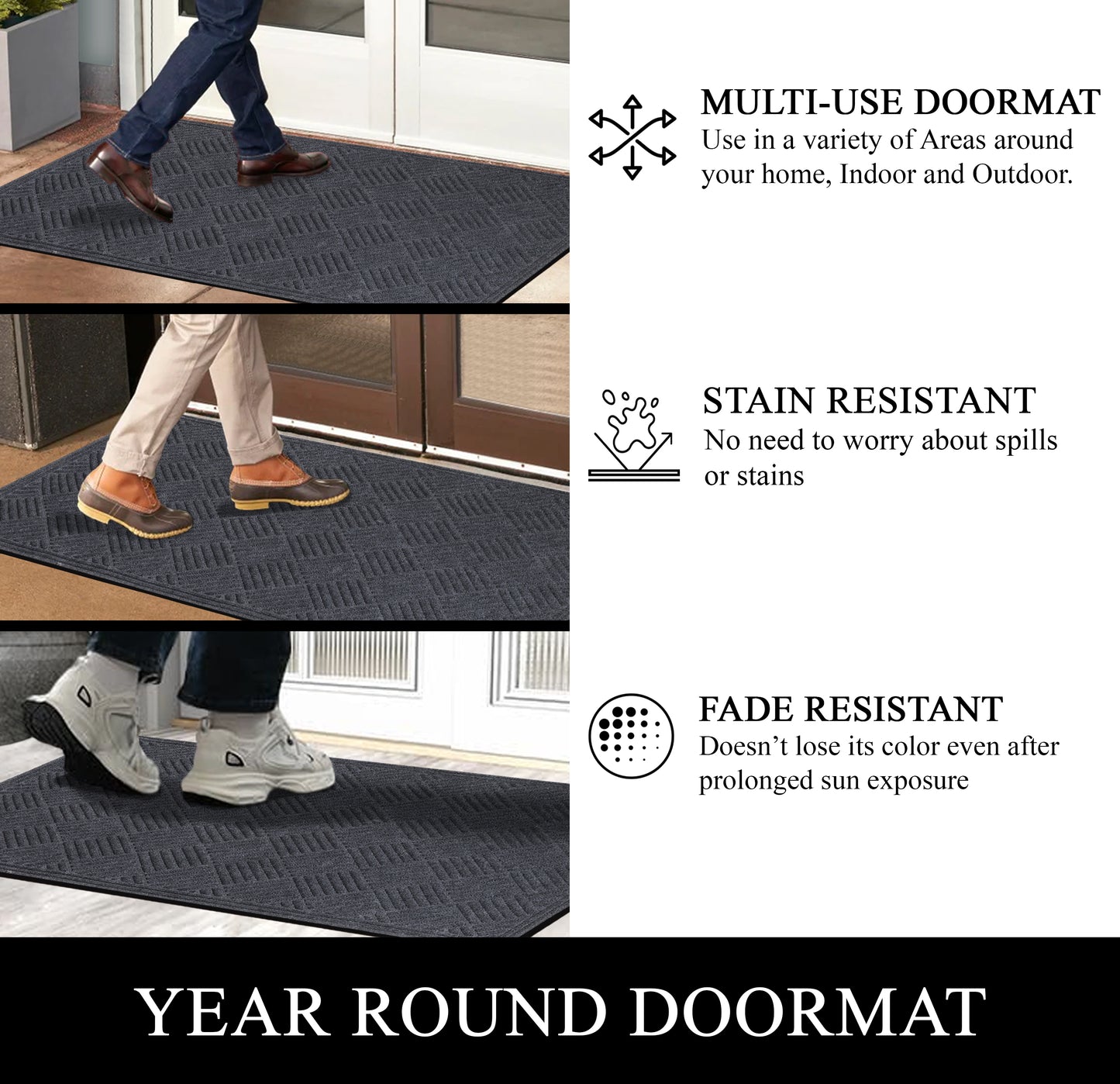A1HC Durable Multi Purpose Polypropylene Rubber Door Mat, 36"X60" Indoor Outdoor All Weather Doormat