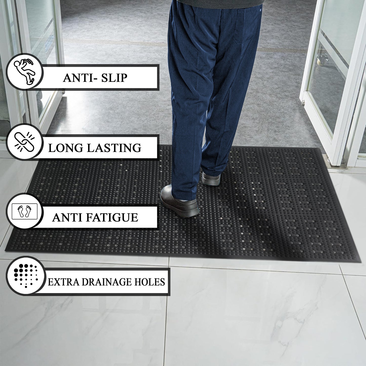 A1HC Anti Fatigue Waterproof Multi-Purpose Rubber Floor Mat 36"X60" Grease Proof Drainage Mat Black